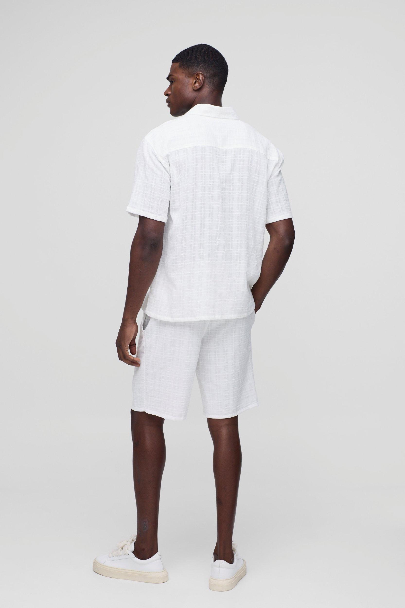 Oversized Textured Slub Shirt & Relaxed Short Set | boohooMAN USA Product Image