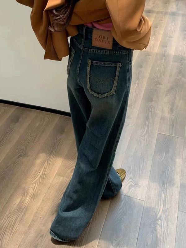 Vintage Blue Wash Distressed High Rise Boyfriend Jeans Product Image