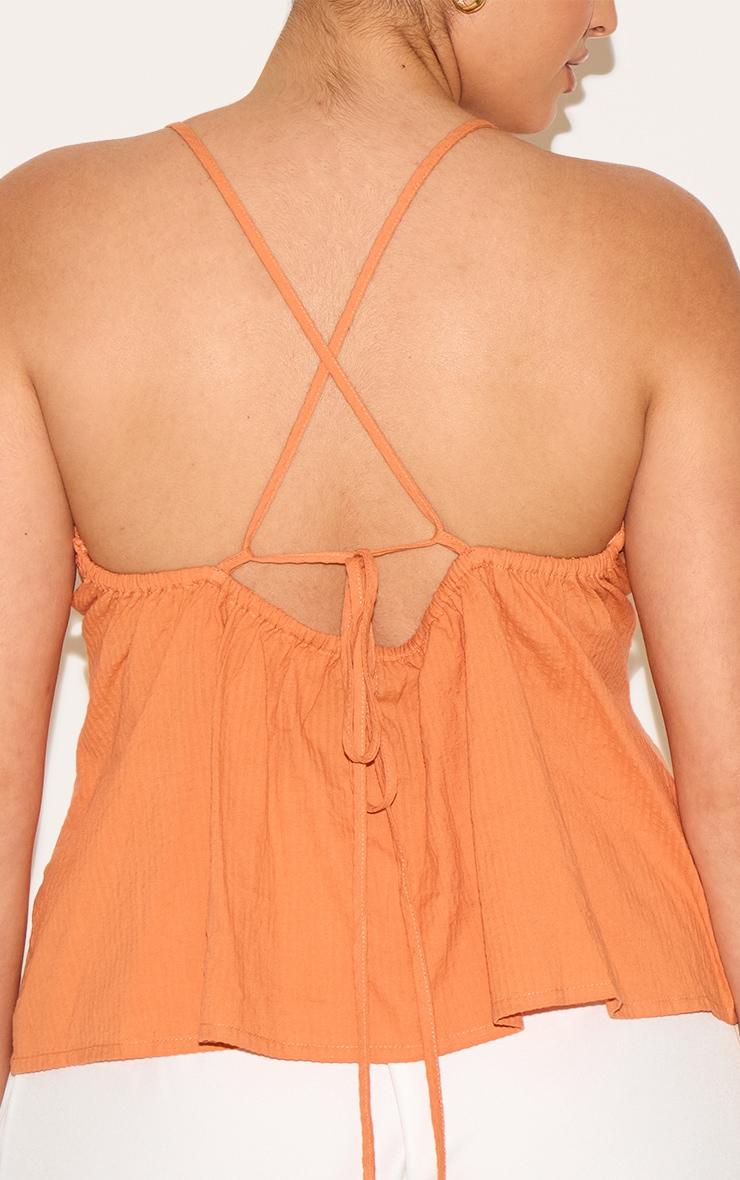 Plus Orange Textured Boatneck Tie Back Top Product Image