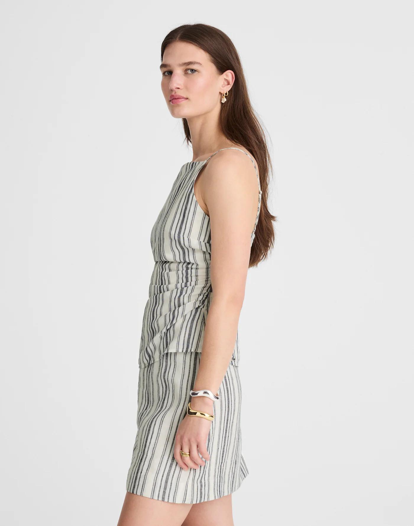 Ruched Squareneck Tank in Linen-Cotton Product Image