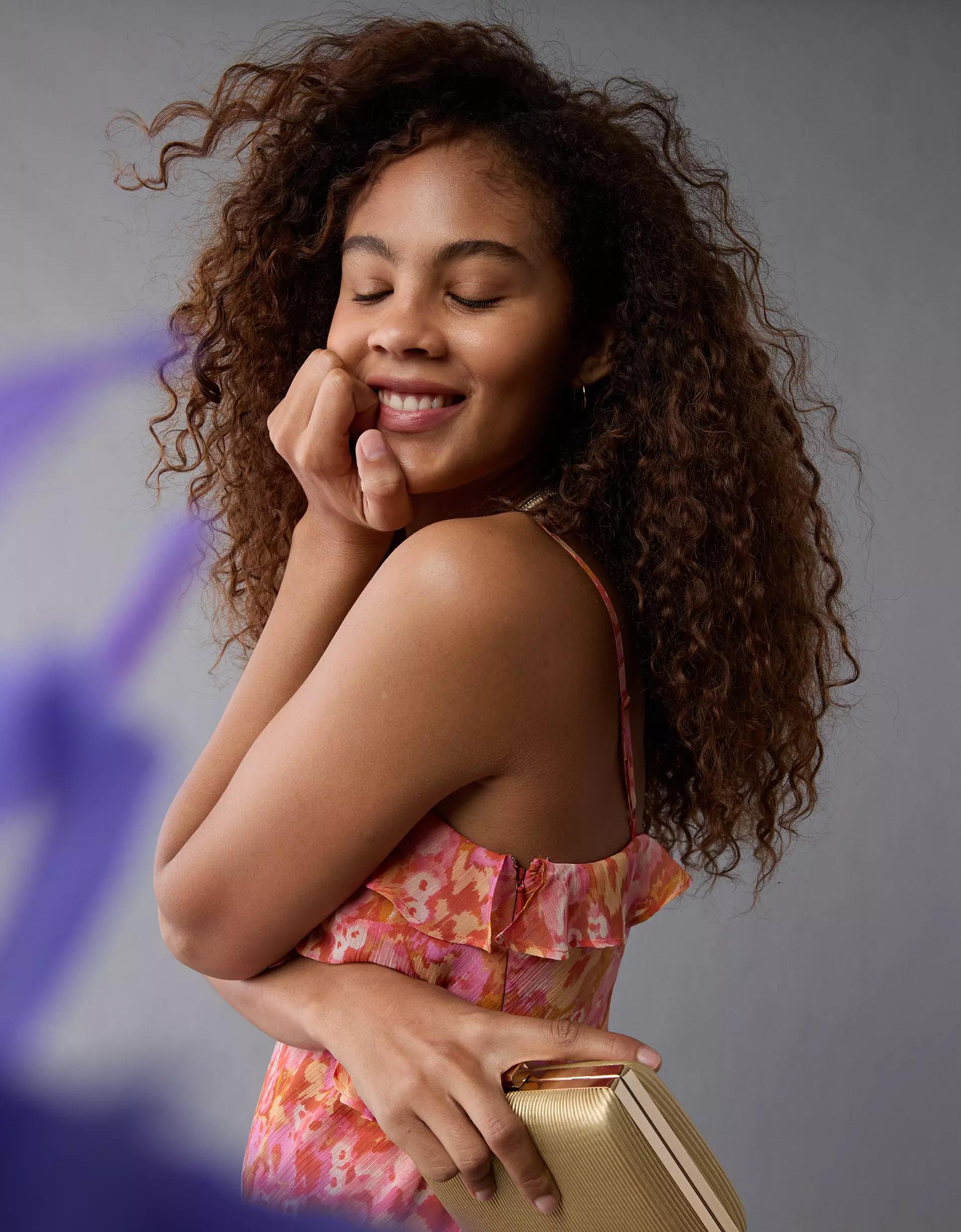 AE Asymmetrical Ruffle Maxi Slip Dress Product Image