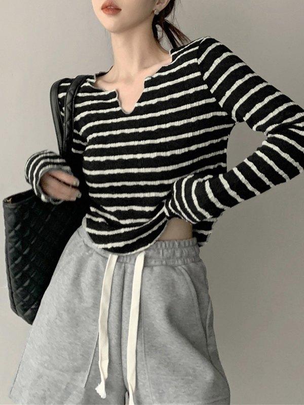 Texture Striped Knit Crop Top Product Image