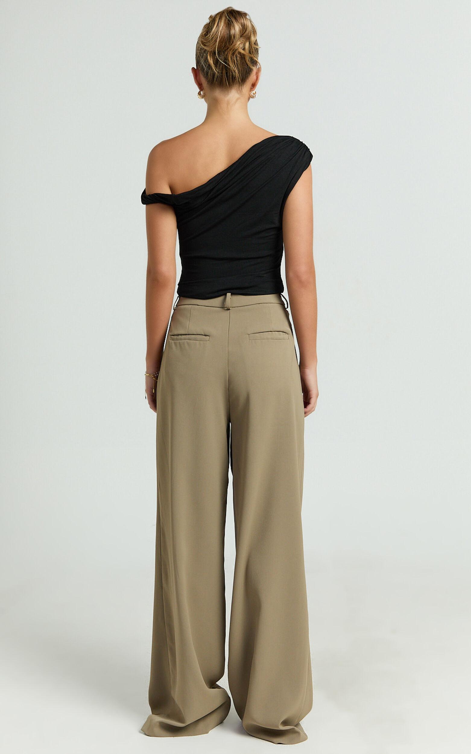 Harlee Pants - Mid Waist Pleated Wide Leg Pants in Olive Product Image