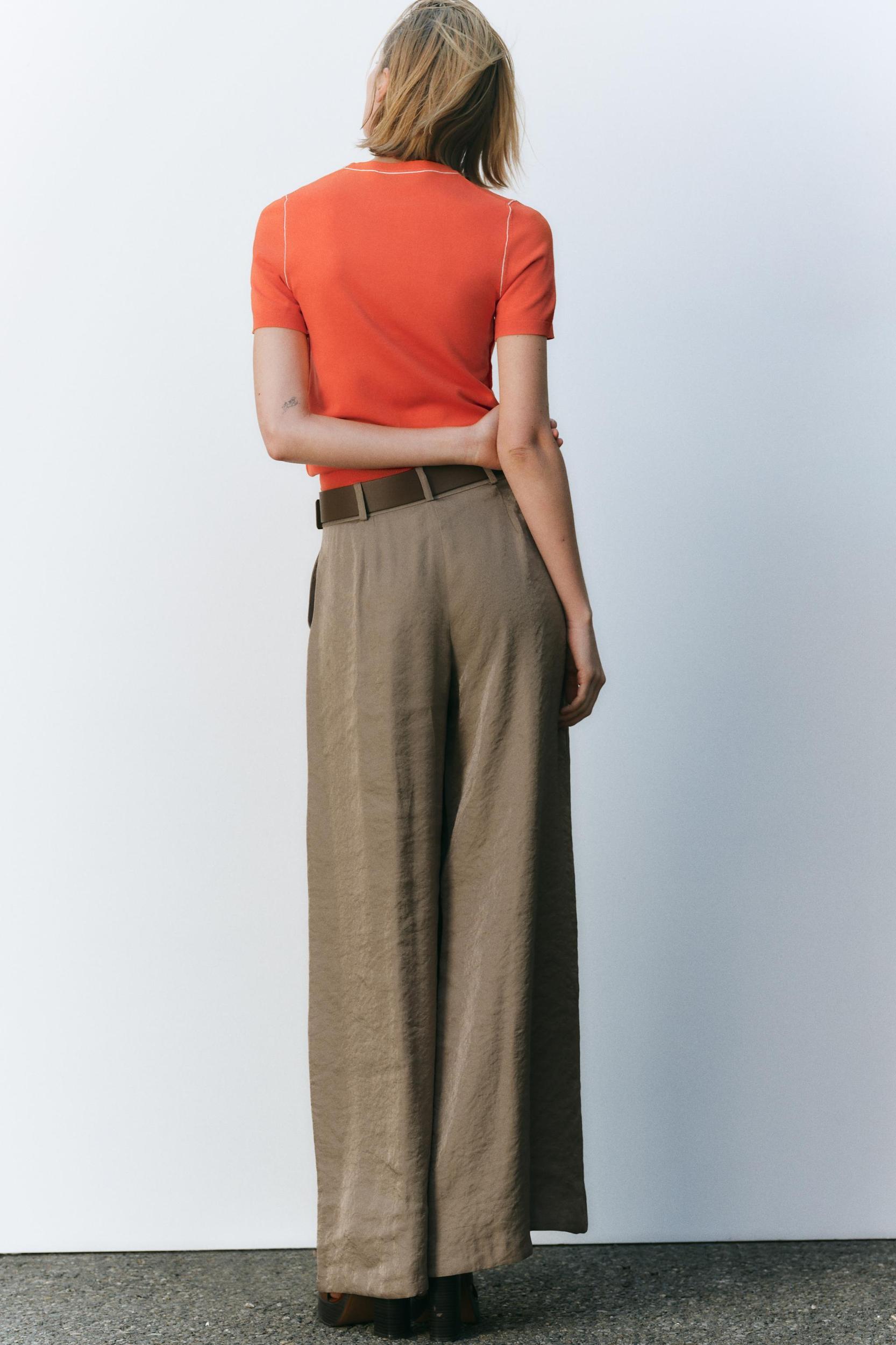 SATIN WIDE-LEG BELTED PANTS Product Image