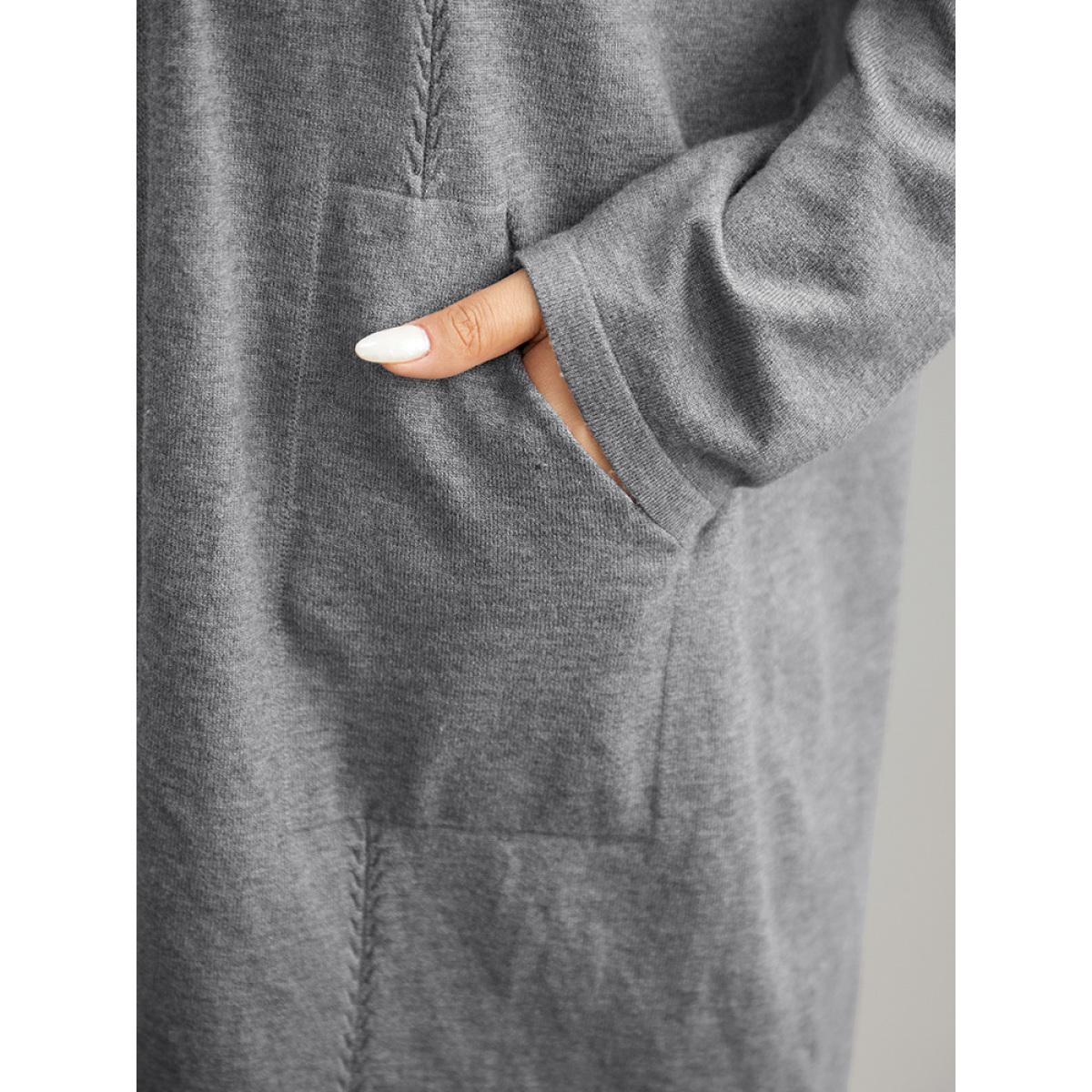 Plus Size Supersoft Essentials Solid Loose Patched Pocket Cardigan Gray Women Casual Loose Long Sleeve Everyday Cardigans BloomChic 18-20/2X Product Image