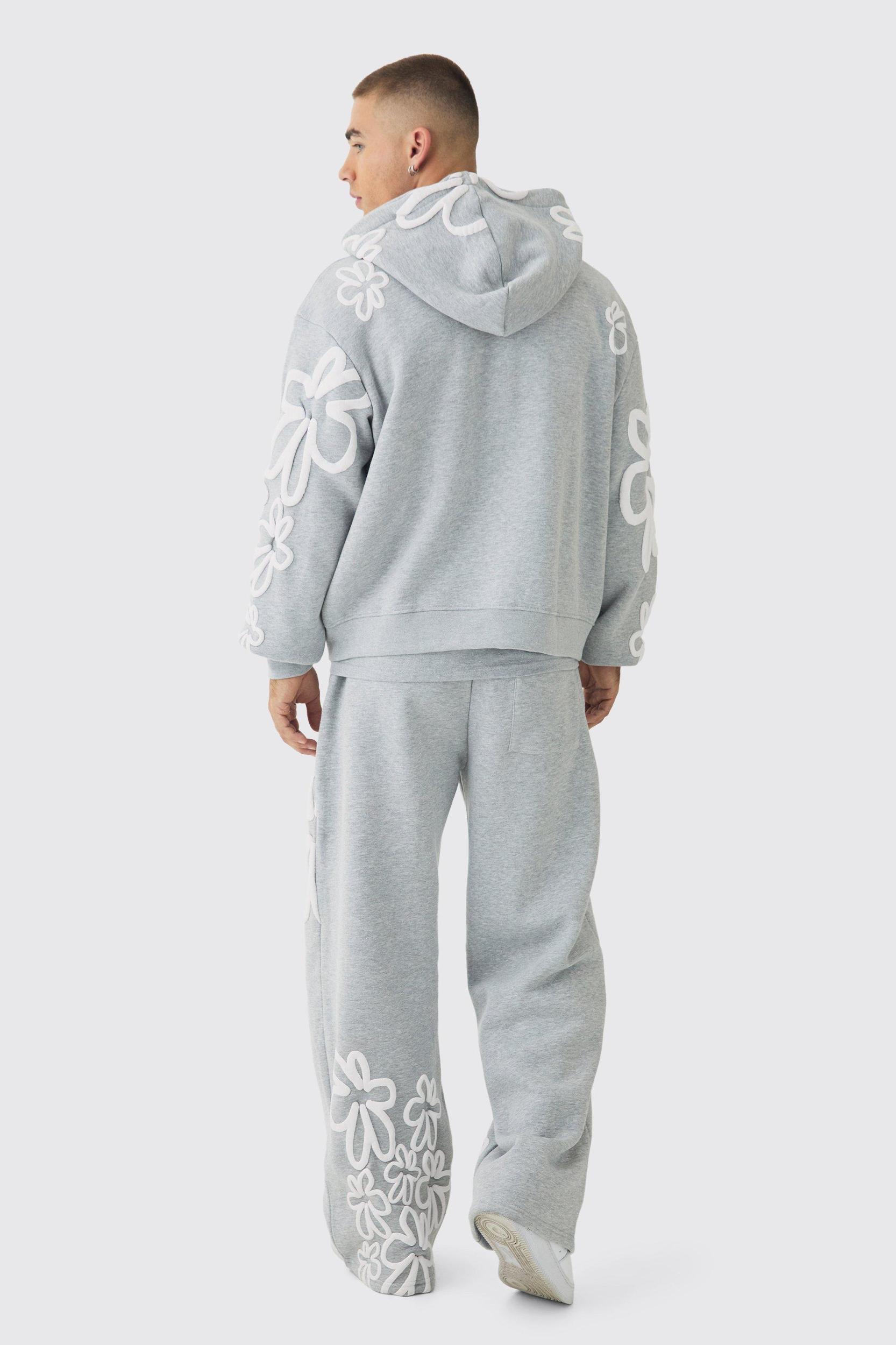 Oversized Boxy Floral Puff Print Zip Through Tracksuit | boohooMAN USA Product Image