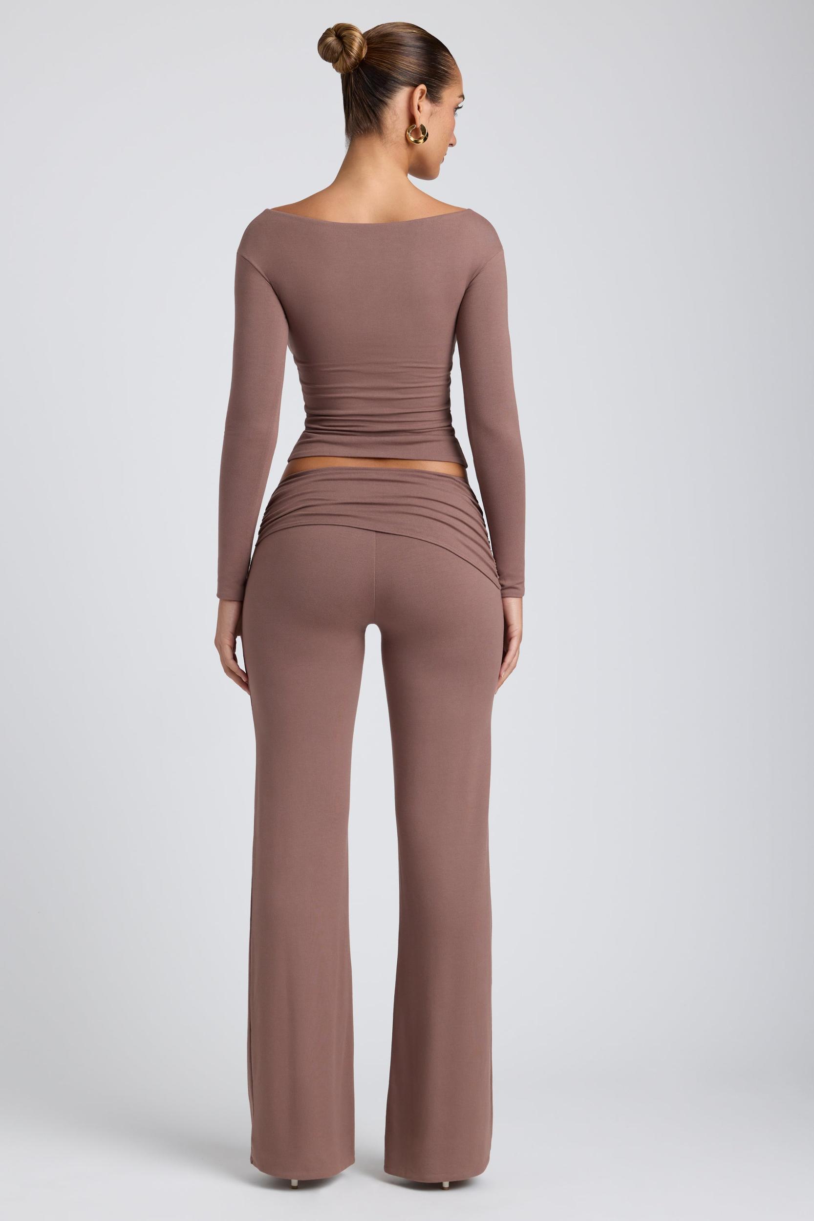 Modal Mid-Rise Straight-Leg Trousers in Taupe Product Image