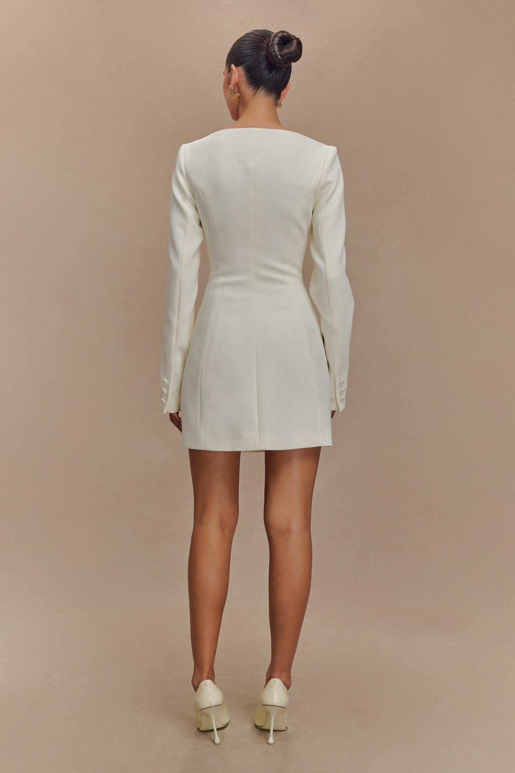 Jolie Boat Neck Suiting Mini Dress - Ivory Product Image