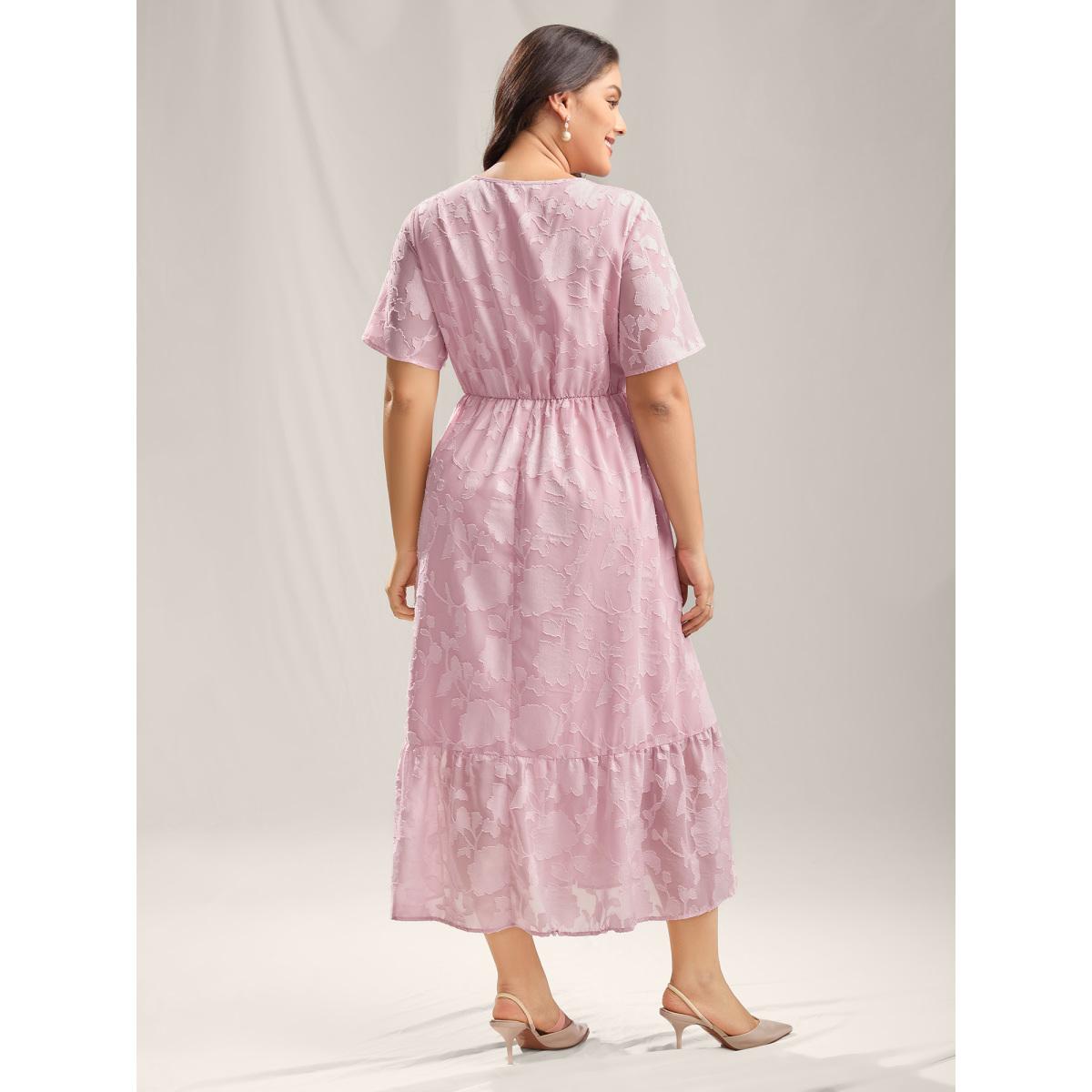 Plus Size Floral Textured Pockets Tiered Maxi Dress Lilac Women Overlap Collar Short sleeve Curvy BloomChic 18-20/2X Product Image