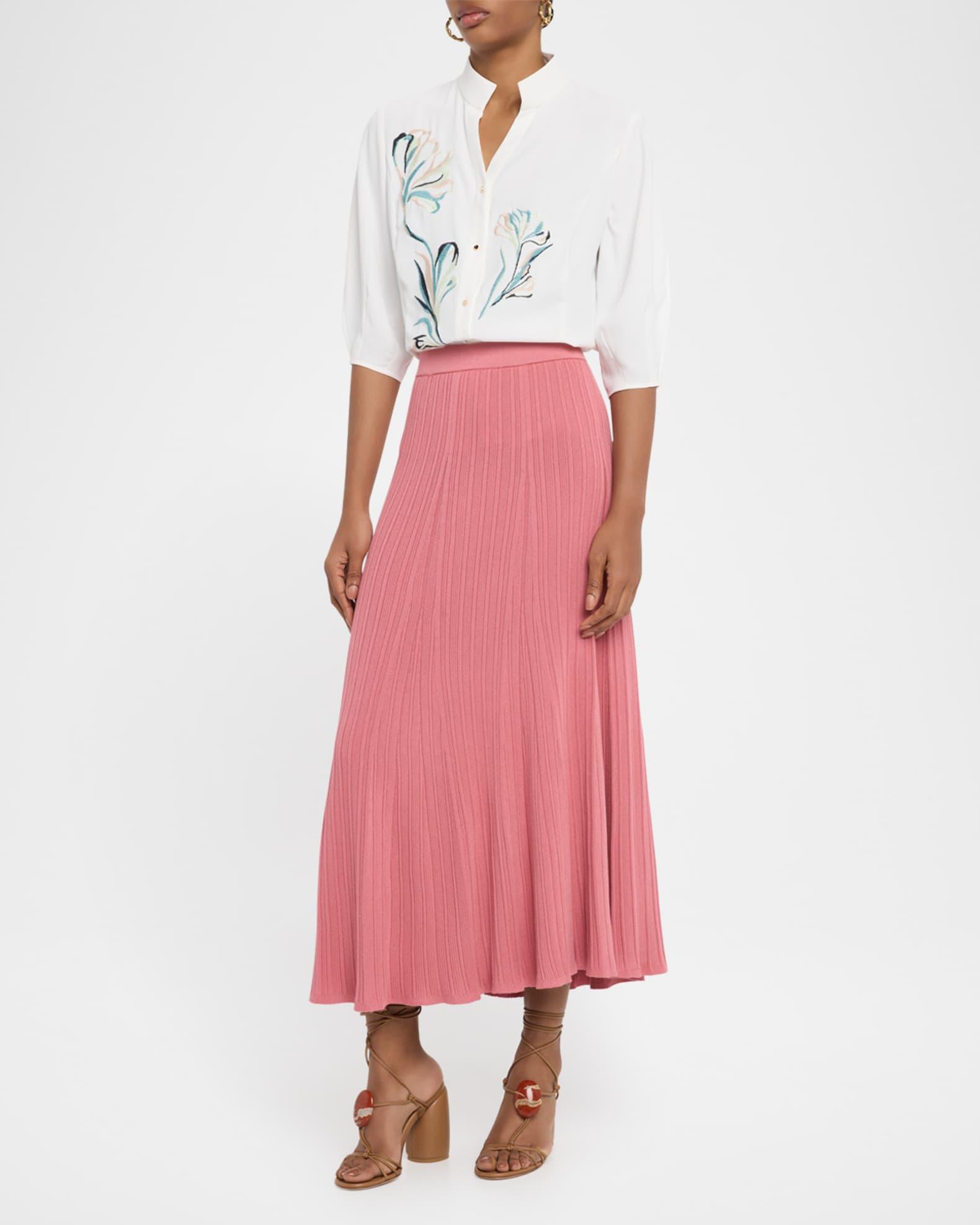 Flared Ribbed Soft Knit Midi Skirt Product Image