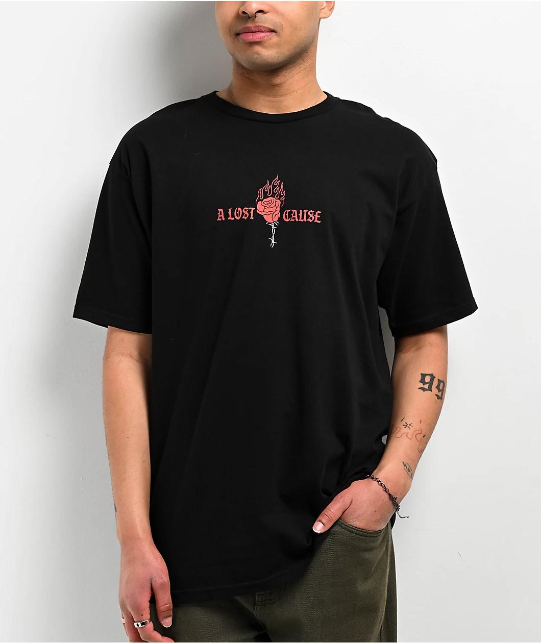 A Lost Cause Burning Rose Black T-Shirt Product Image