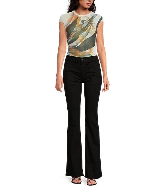 AFRM Nina Floral Leaf Printed Power Mesh Knit Crew Neck Short Sleeve Top Product Image