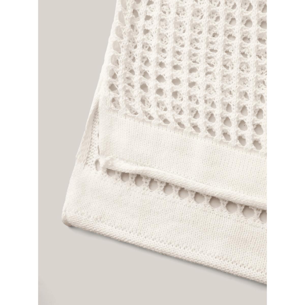 Plus Size Crochet Drop Shoulder Slit Swim Cover-Up Women's Swimwear Ivory Beach Loose Texture Curve Swim Cover Ups BloomChic 28/5X Product Image