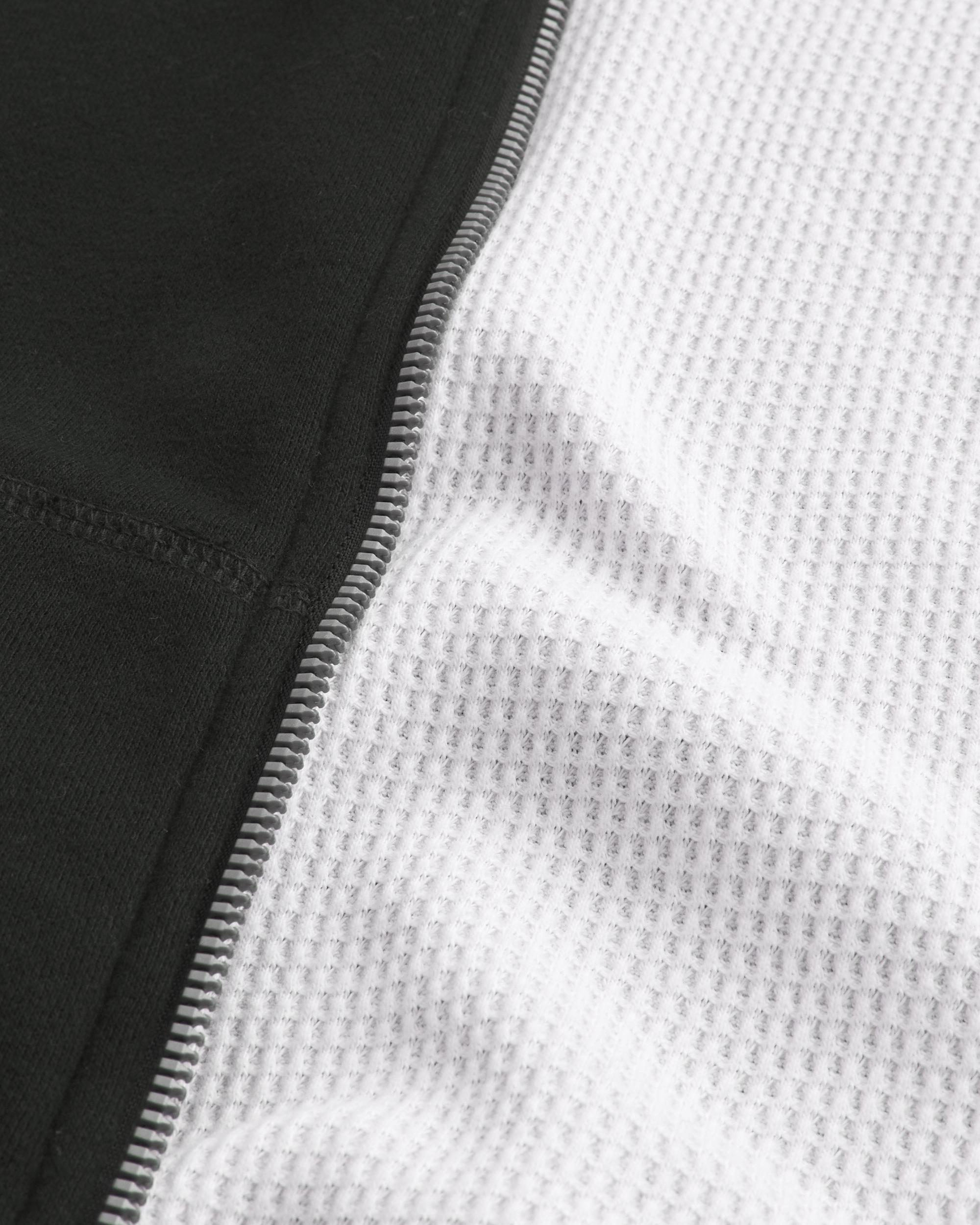 Boxy Waffle-Lined Zip-Up Hoodie Product Image