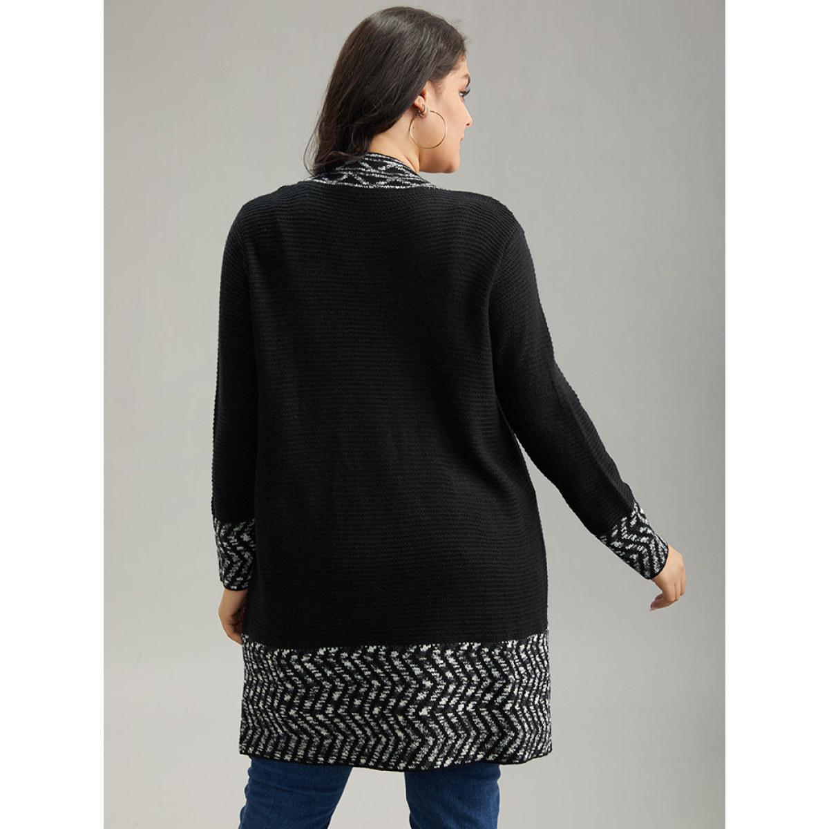 Plus Size Bandana Trim Patched Pocket Cardigan Black Women Casual Loose Long Sleeve Everyday Cardigans BloomChic 18-20/2X Product Image