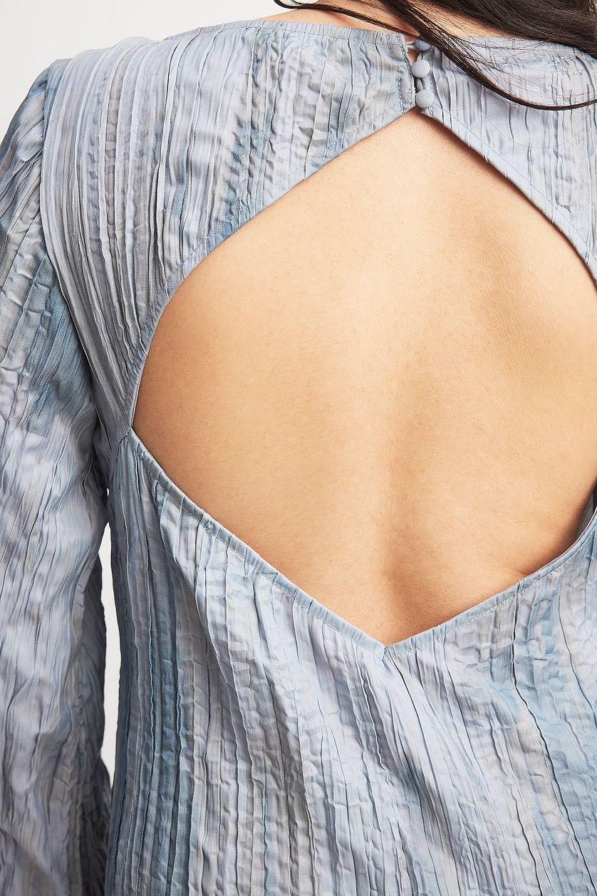 Crinkled Long Sleeve Open Back Maxi Dress Product Image