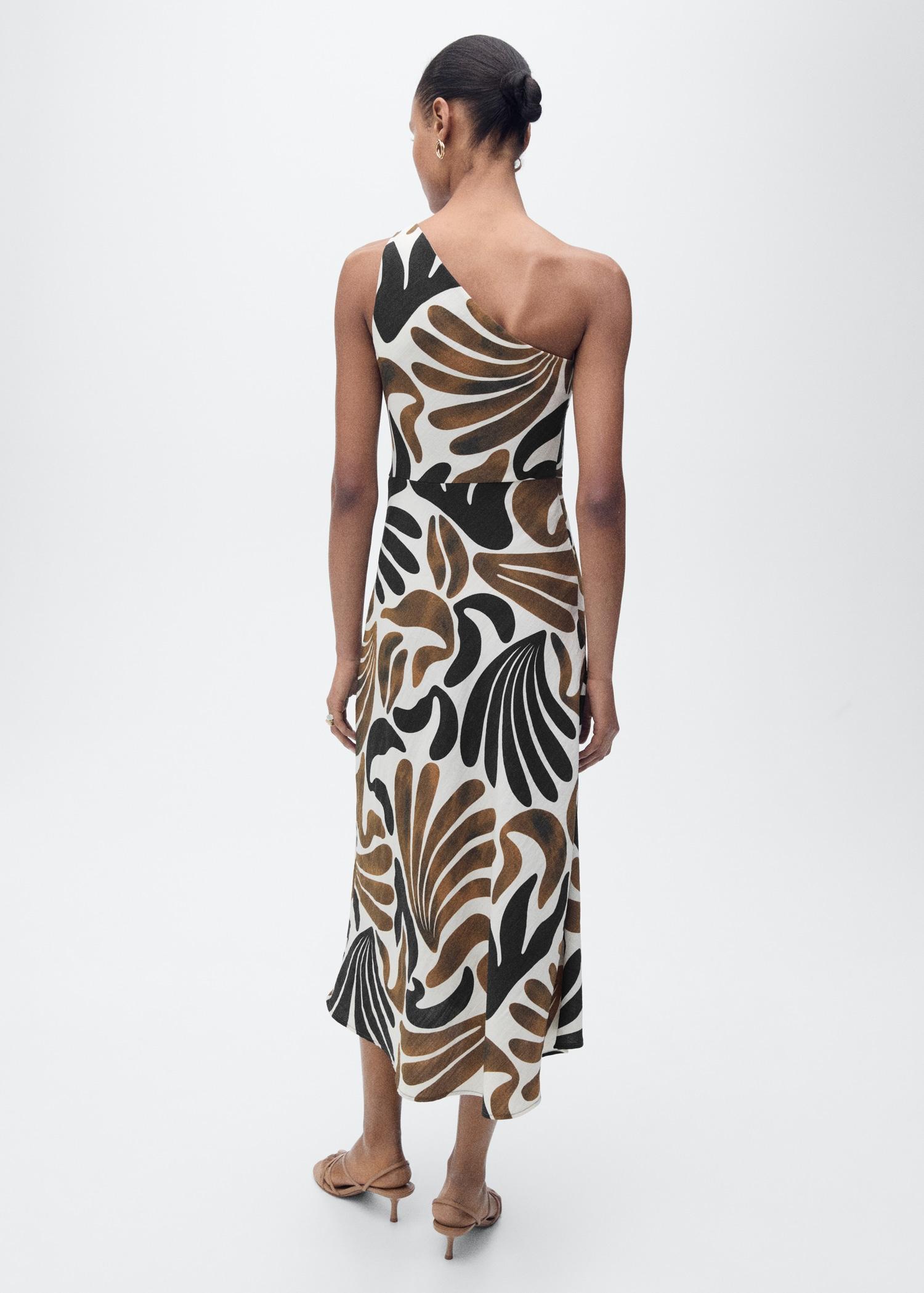 Printed dress with asymmetrical neck - Women | MANGO USA Product Image