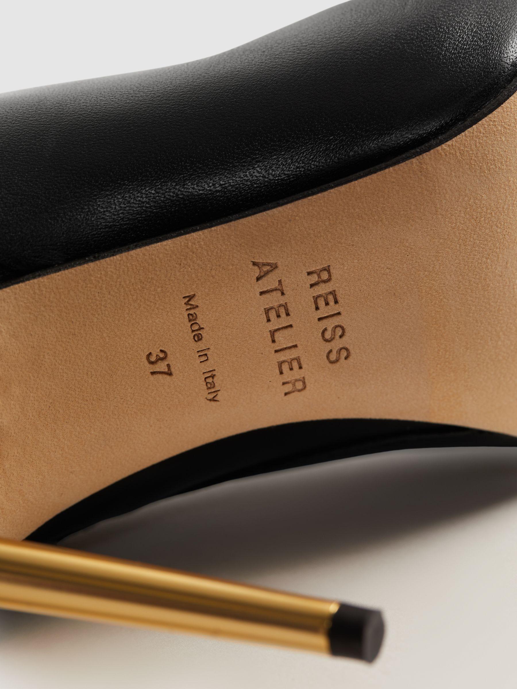 Italian Leather Heeled Knee-High Boots in Black Product Image