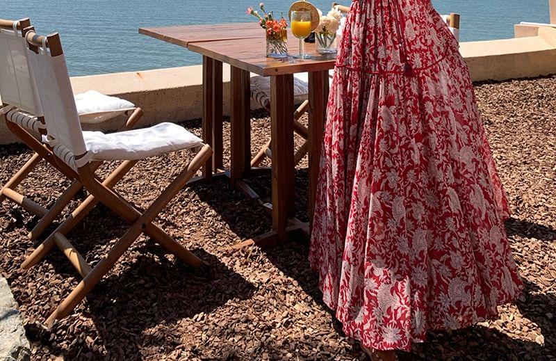 Long-Sleeve V-Neck Floral Print Tie Front Maxi A-Line Dress Product Image