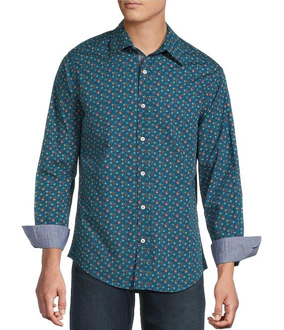 Cremieux Big & Tall Premium Denim Medium Paisley Print Stretch Long Sleeve Woven Shirt Product Image