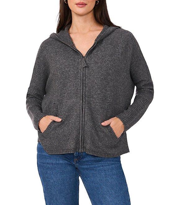 Vince Camuto Knit Long Sleeve Hooded Zip Front Sweater Product Image