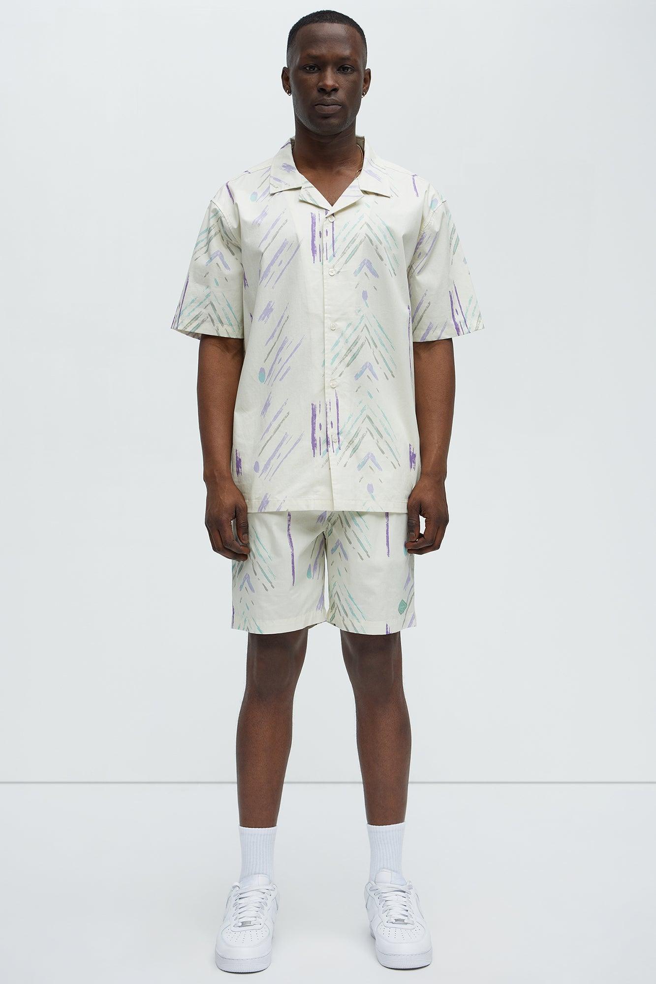 Strokes Poplin Cuban Collar Button Up Shirt - Cream Product Image