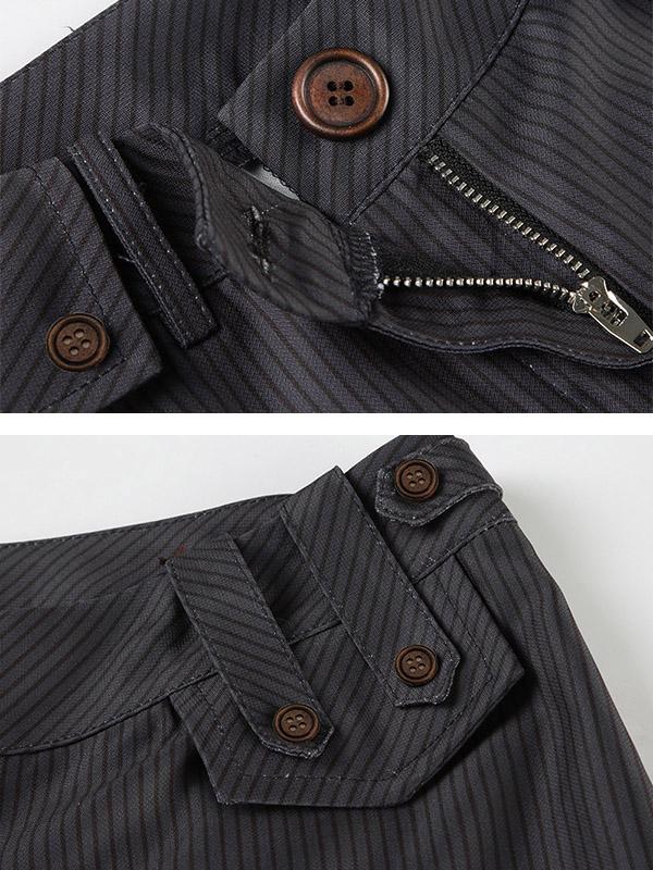 Flared Pants Loose Buttoned Striped Suit Pants Trousers Product Image