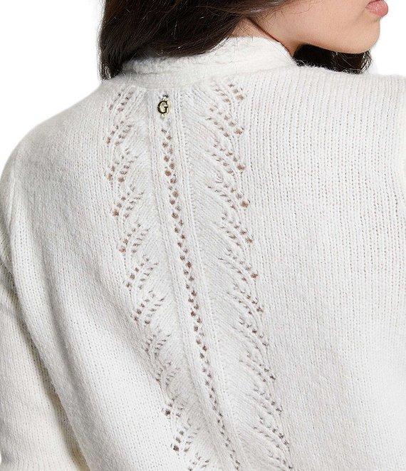 Guess Macie Long Sleeve Crochet Button Front Sweater Product Image