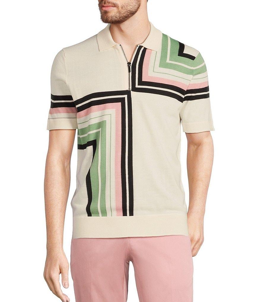 Murano From The Garden Collection Miter Stripe Snit Short Sleeve Zip Knit Polo Shirt Product Image