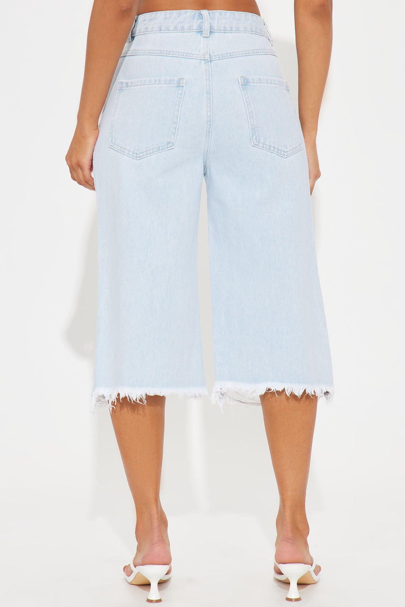 Mika Non Stretch Ripped Denim Jorts - Light Wash Product Image