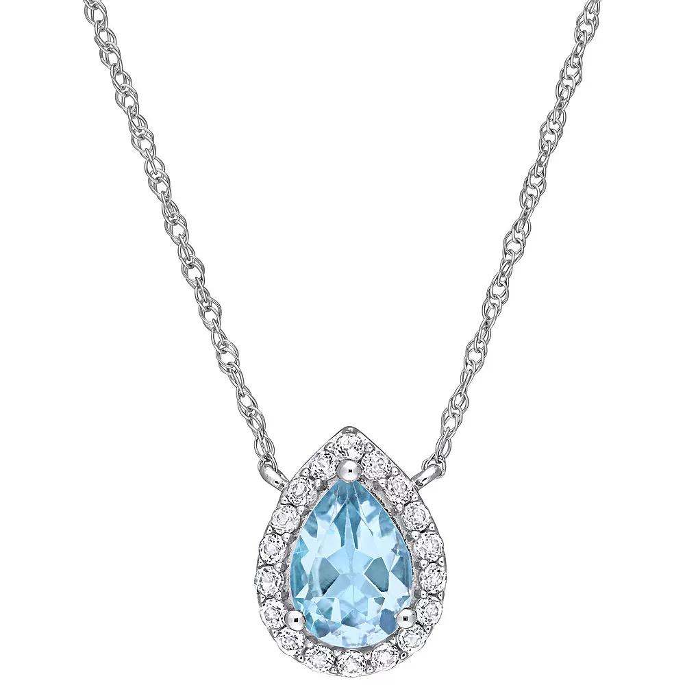 Stella Grace 10k White Gold Sky Blue Topaz & White Topaz Teardrop Halo Necklace, Women's, Size: 17" Product Image