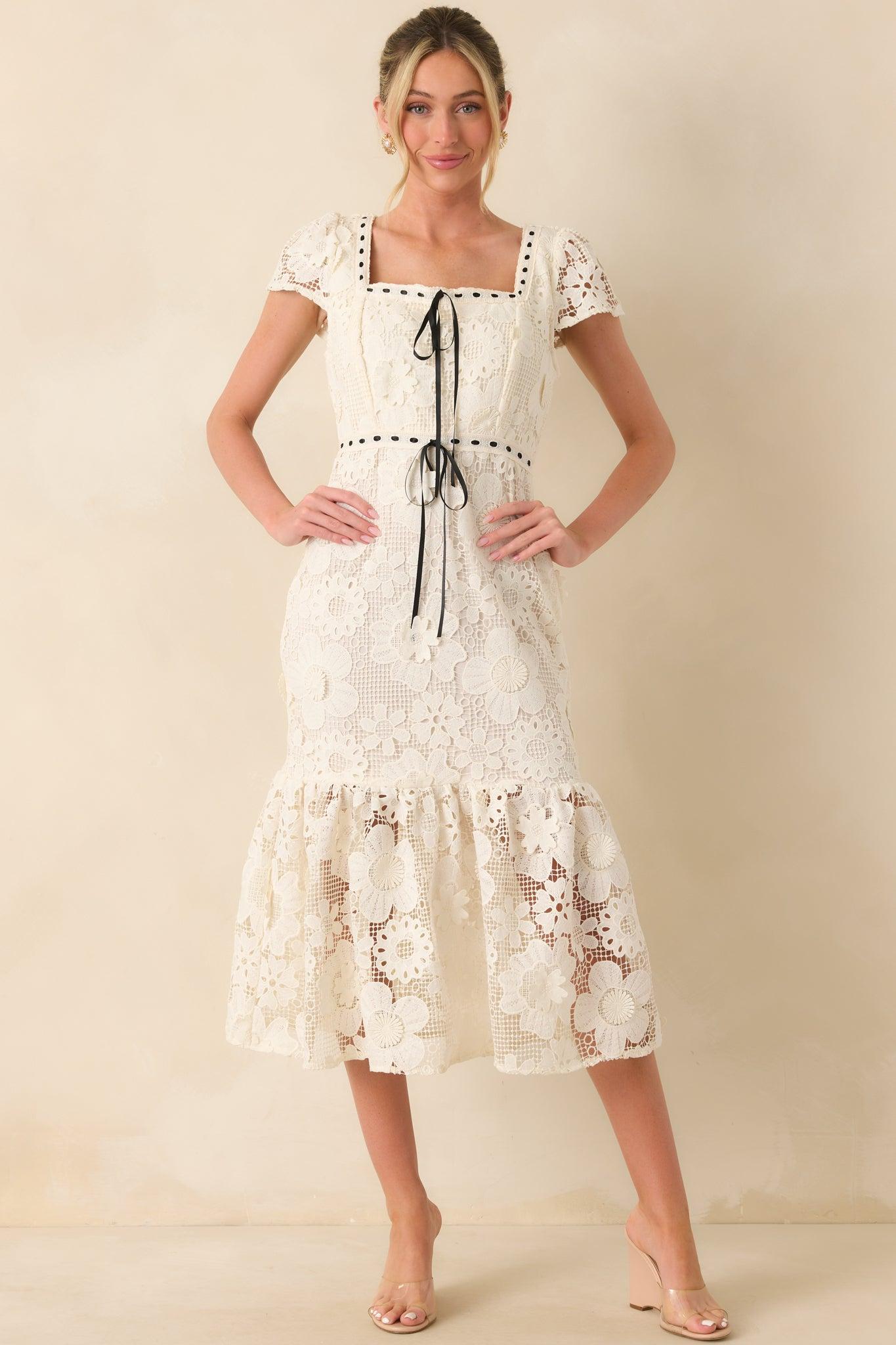 Made You Look Ivory Floral Embroidered Midi Dress Product Image