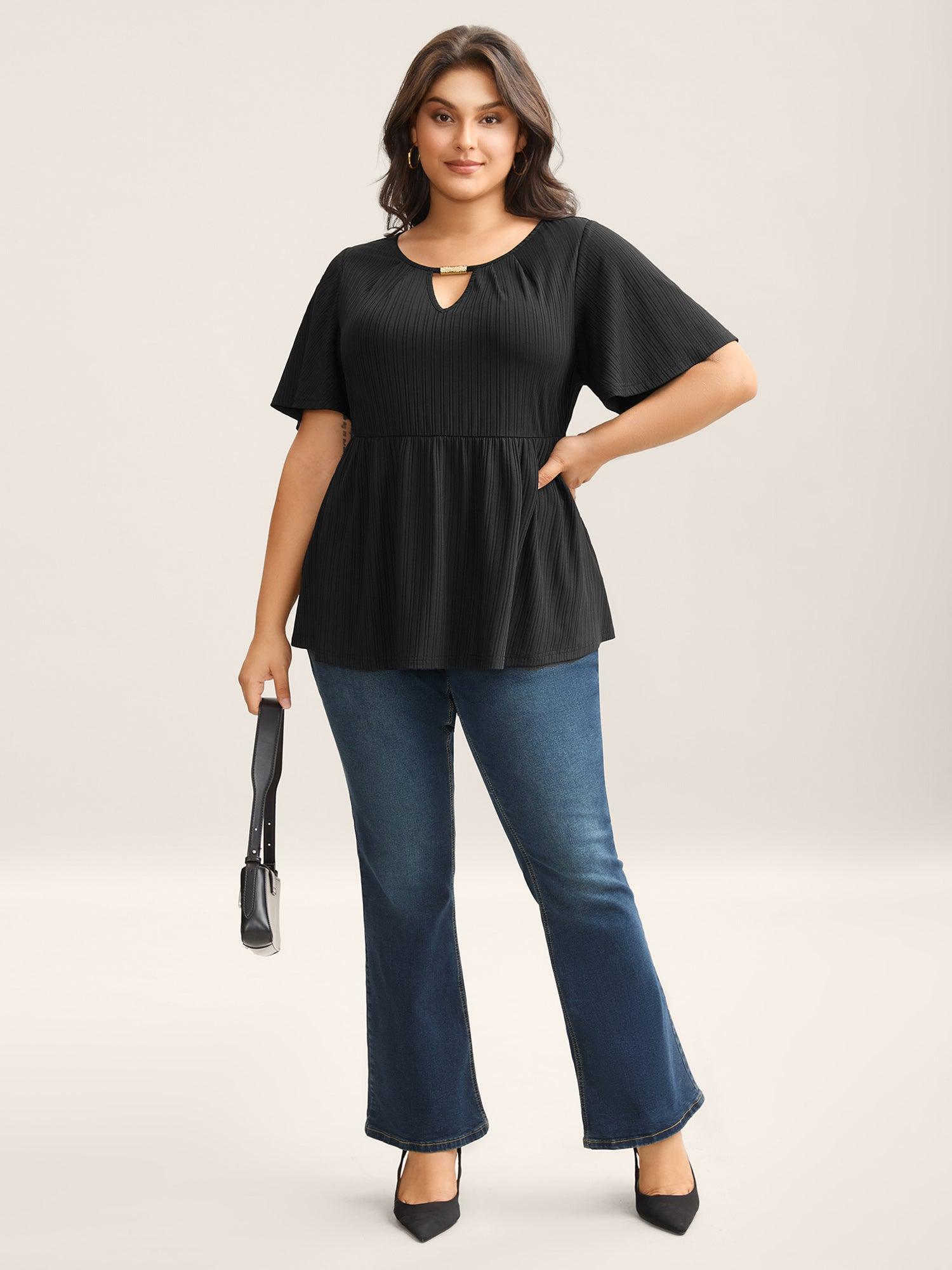 Stretchy Pit Strip Keyhole Plain Top Female Product Image