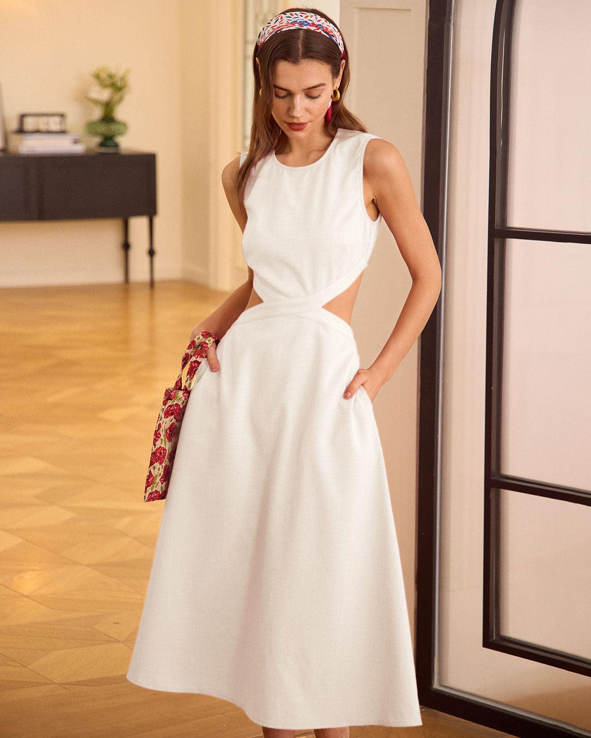 White Cutout Sleeveless Midi Dress Product Image