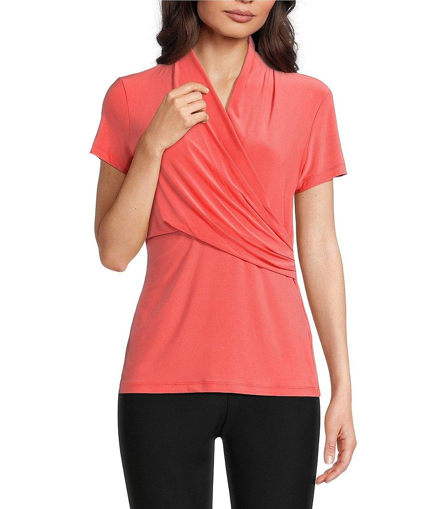 DKNY By Donna Karan Jersey Knit Side-Ruched V-Neck Short Sleeve Top Product Image