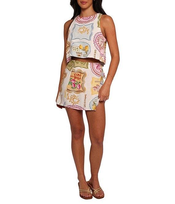 Petal & Pup Siena Printed Linen Blend Coordinating Mini Wrap Skirt Product Image