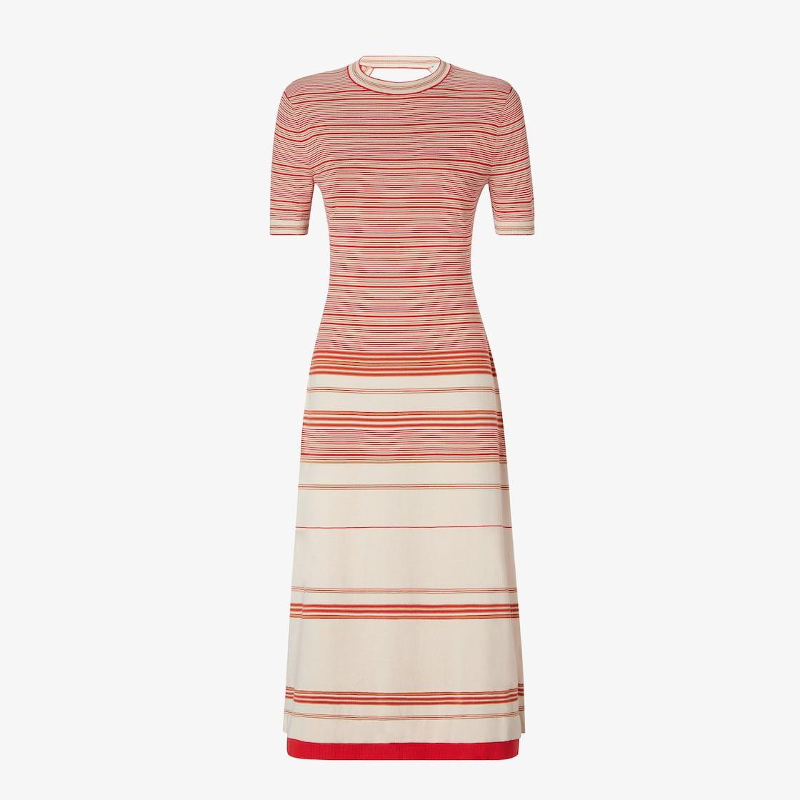 DressRed and beige striped cotton and silk dress Product Image
