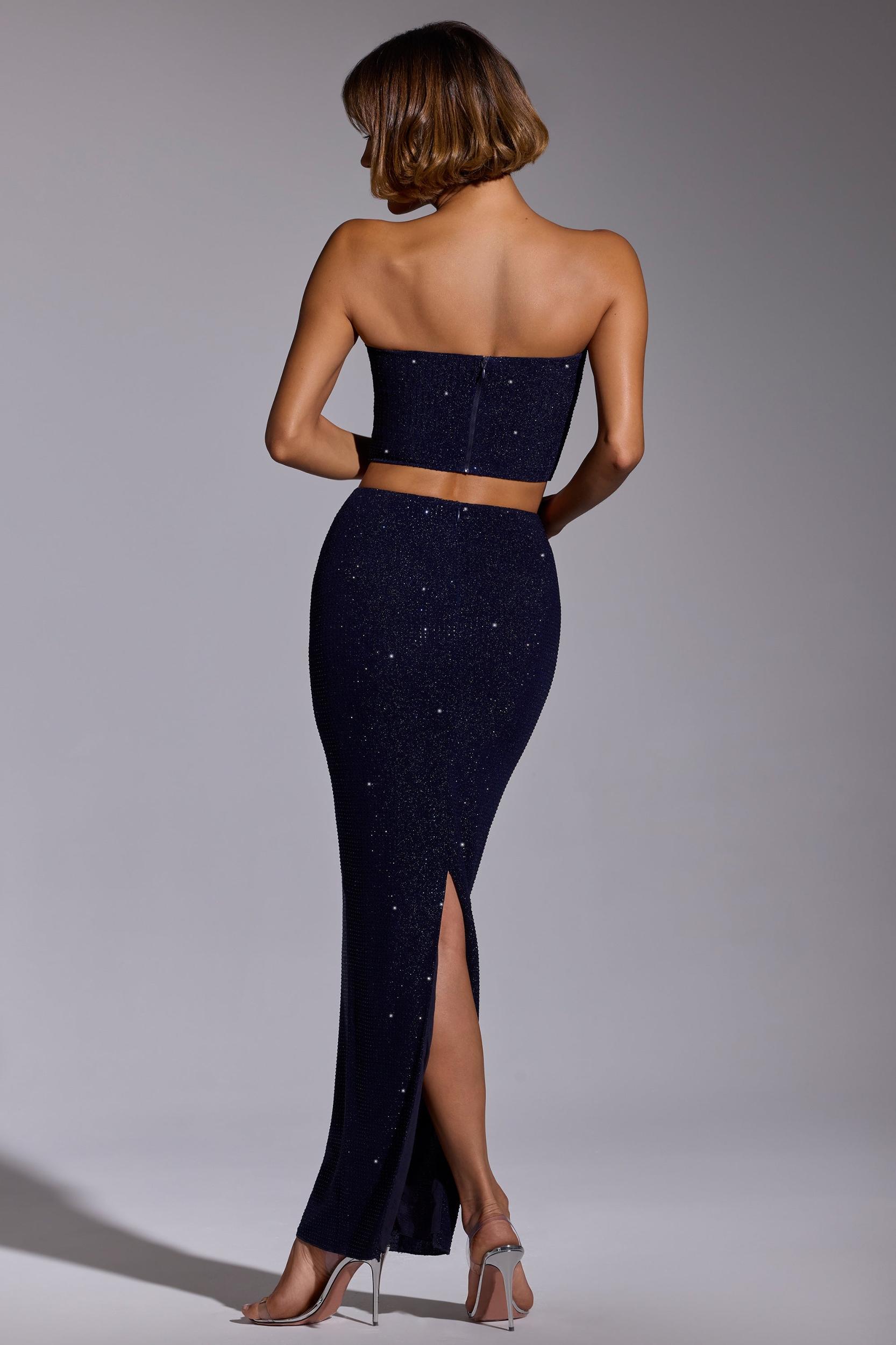 Embellished Mid Rise Gown Skirt in Royal Indigo Product Image