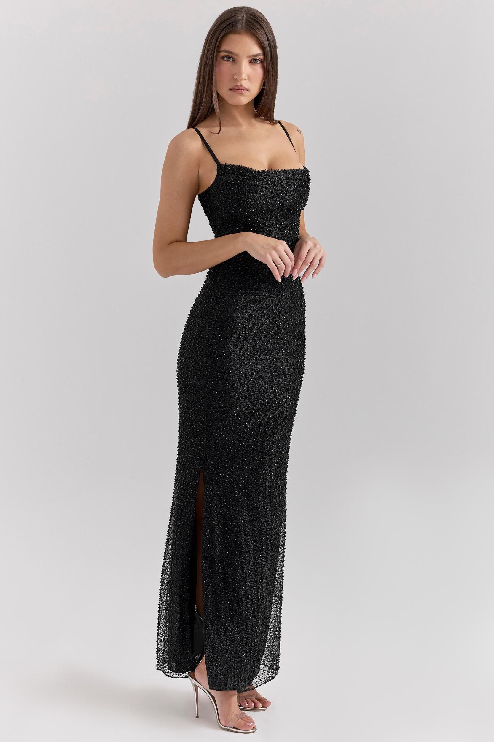 Calla  black pearl embellished maxi dress Product Image