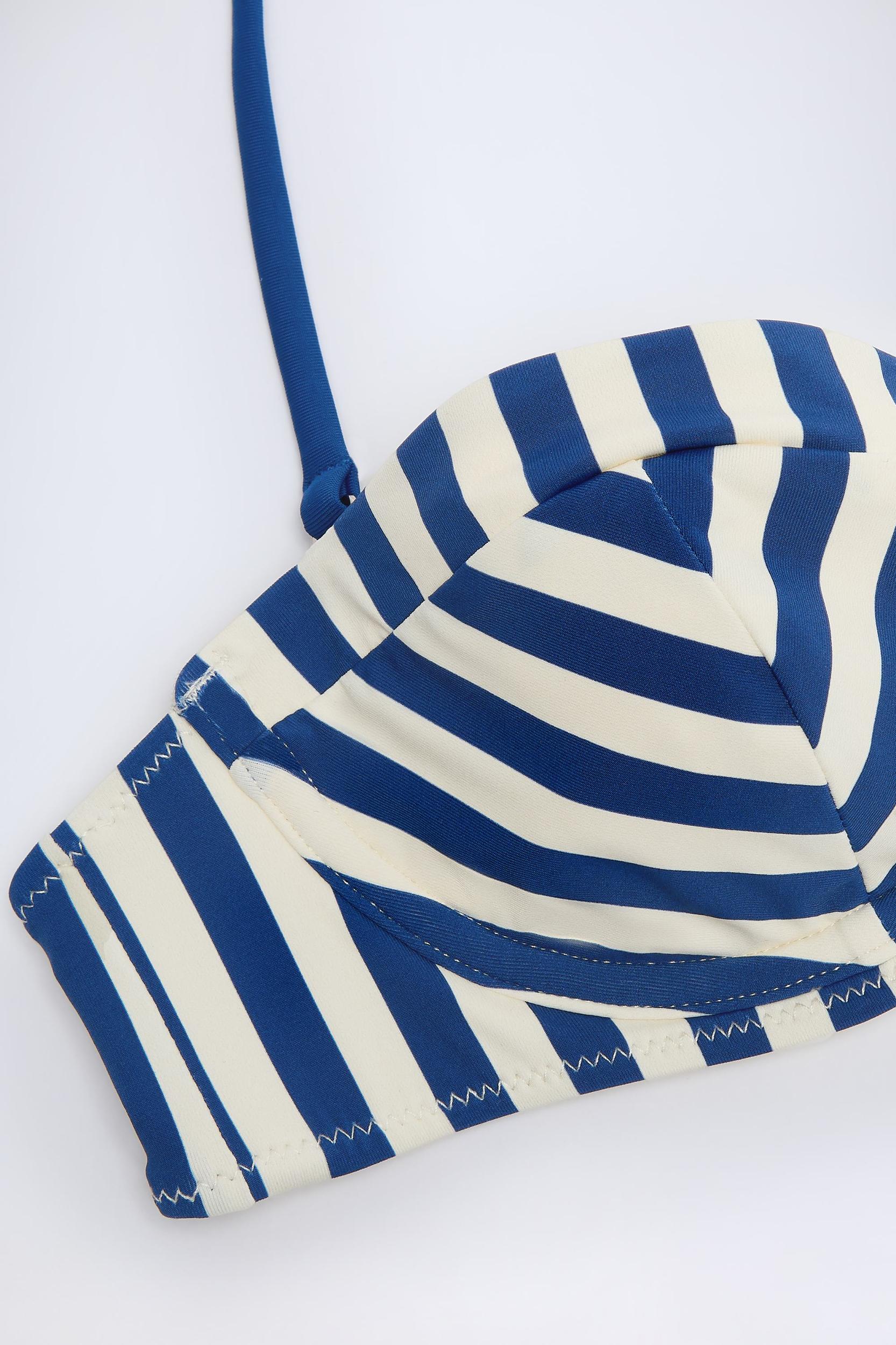 Underwired Halterneck Balconette Bikini Top in Marine Blue Stripe Product Image