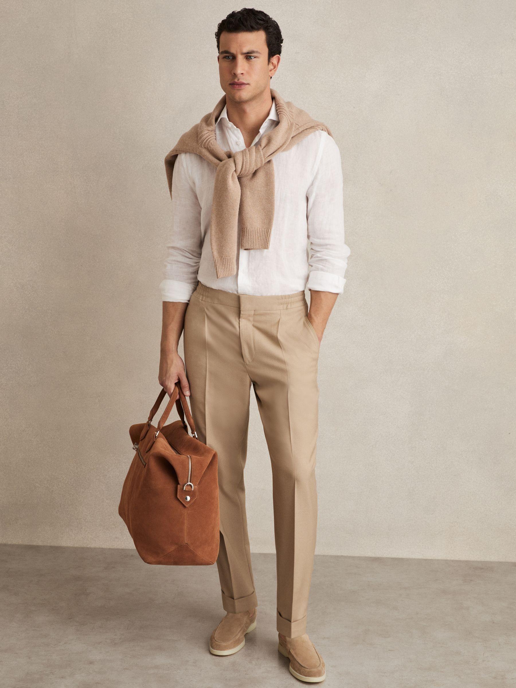 Relaxed Drawstring Trousers with Turn-Ups in Soft Camel Brown Product Image
