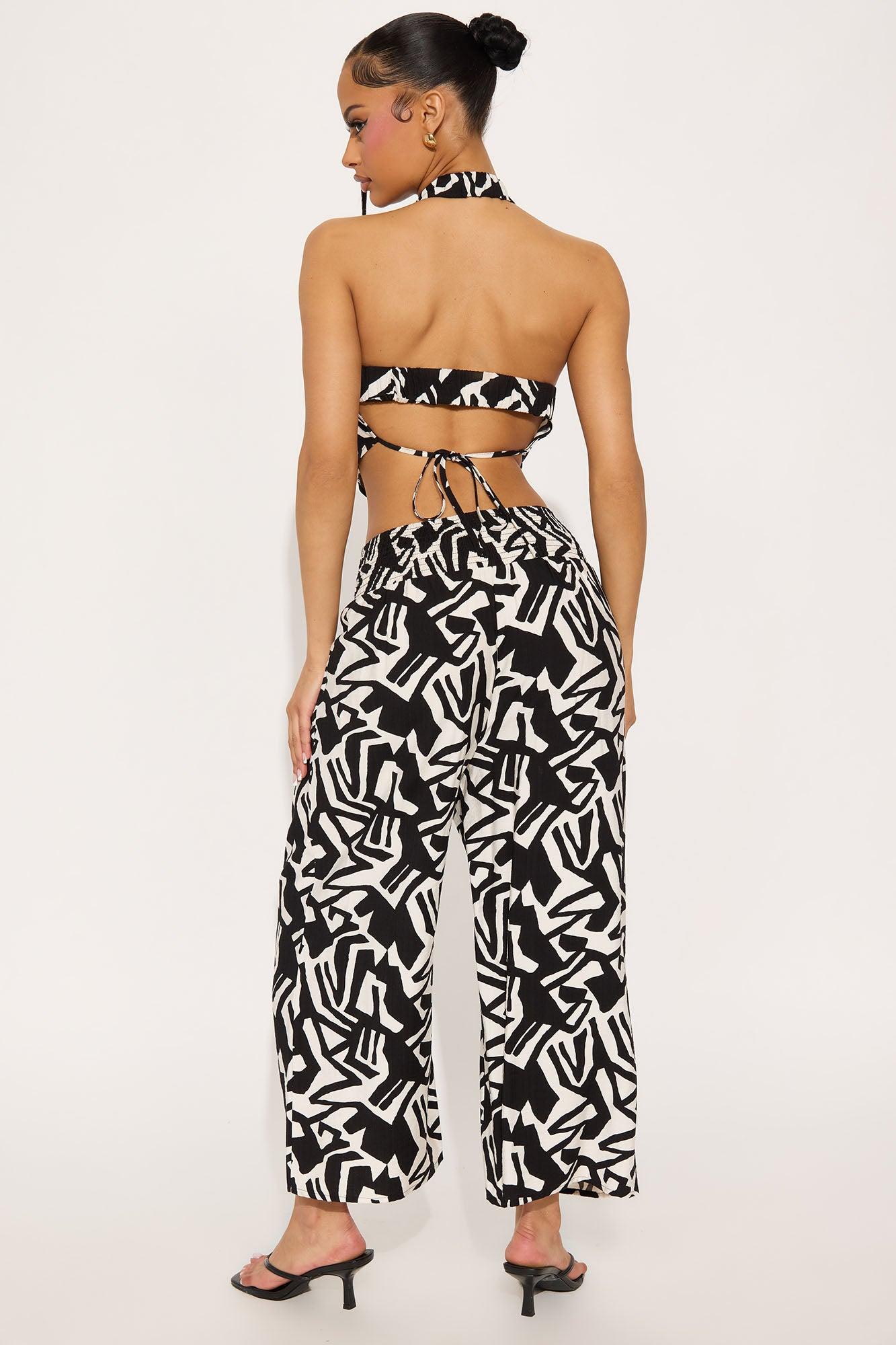 Vacay Vibe Linen Capri Set - Black/combo Product Image