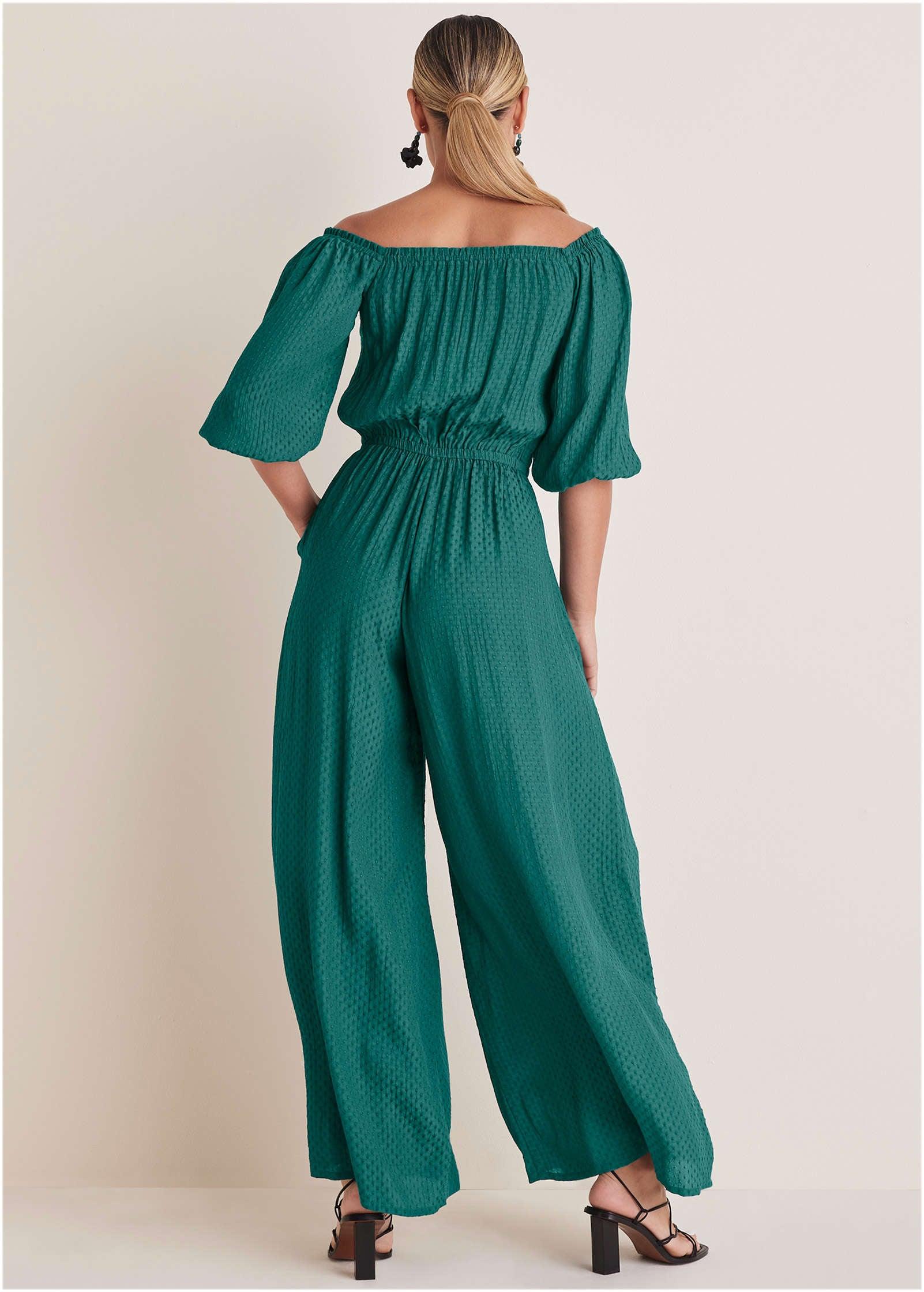 Off-The-Shoulder Jumpsuit - Teal Green Product Image
