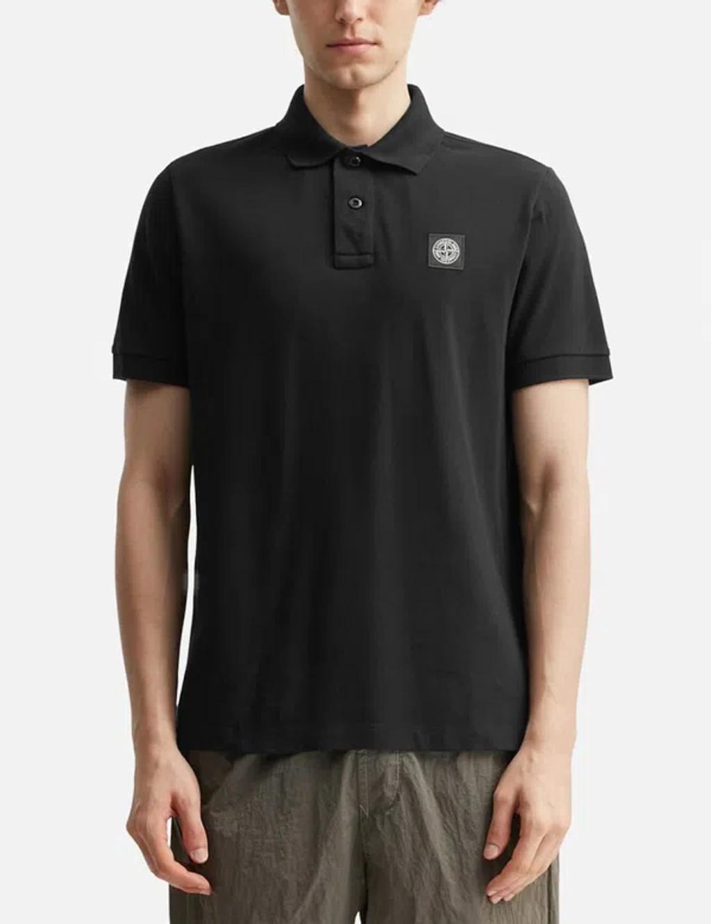 STONE ISLAND Mens Black Brand-patch Regular-fit Stretch-cotton Polo Shirt Xl Product Image