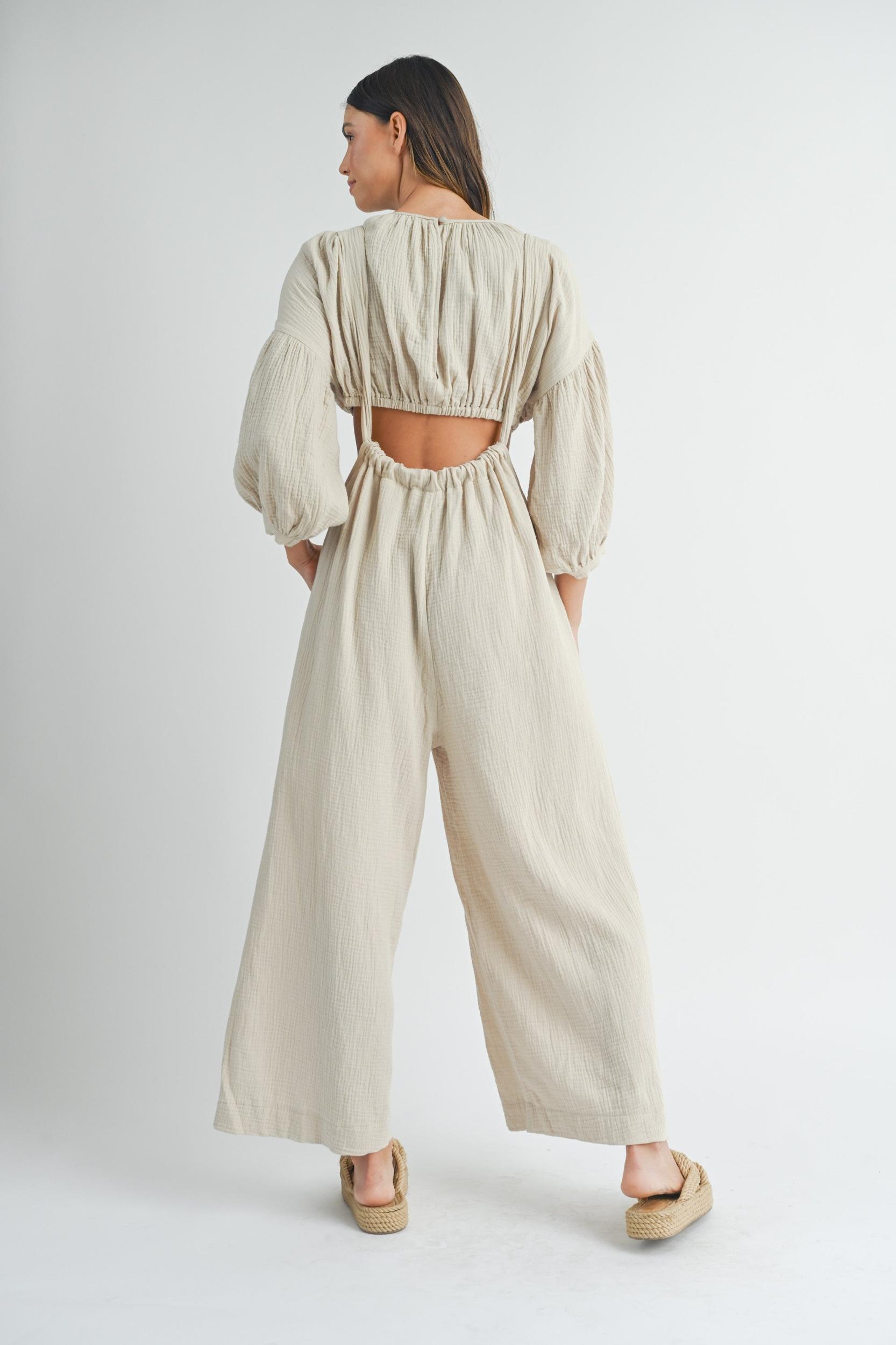 Crop Top & Suspender Wide Pants Set Product Image