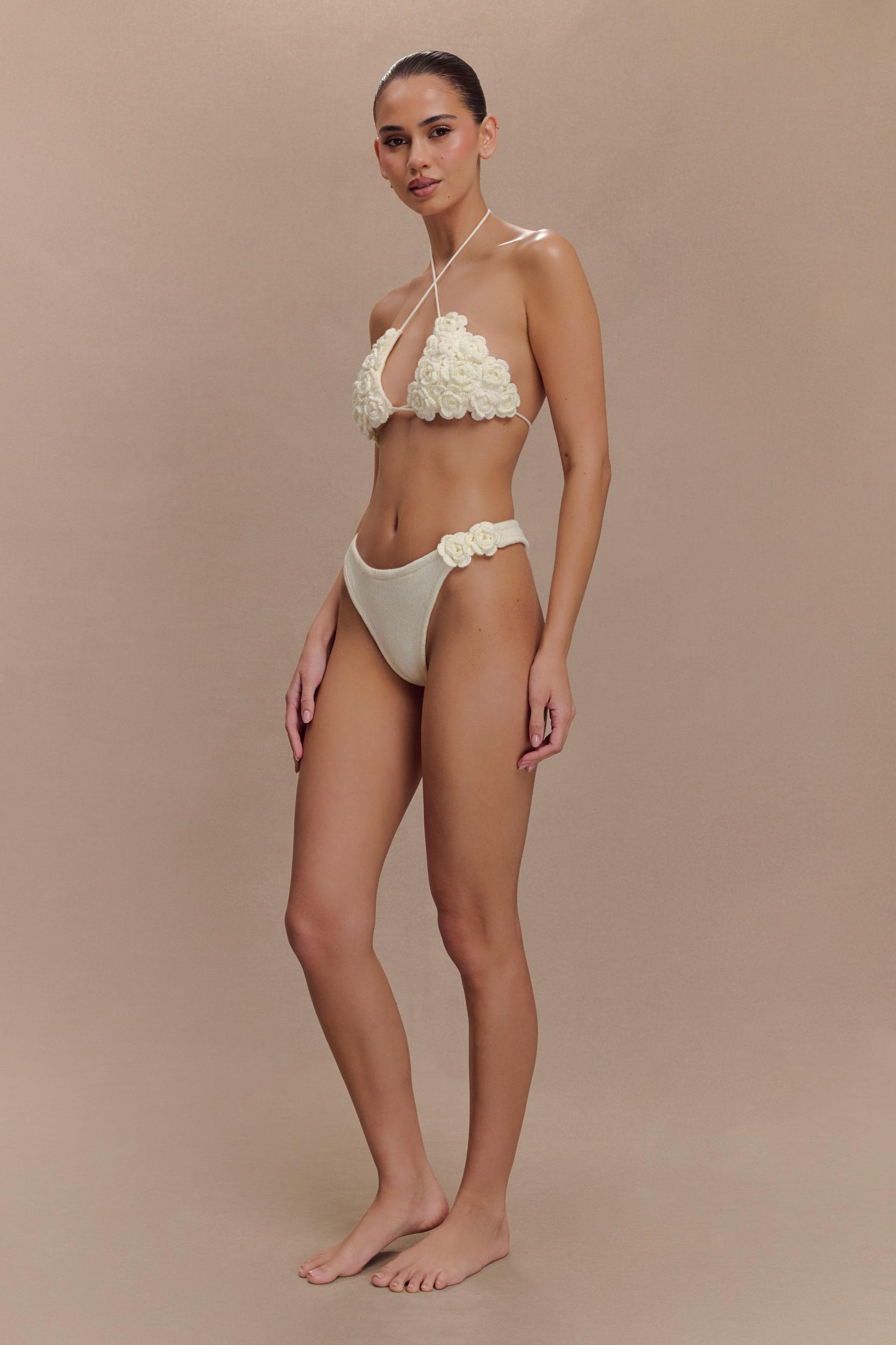 Aesha Floral Crochet Bikini Bottom - Ivory Product Image