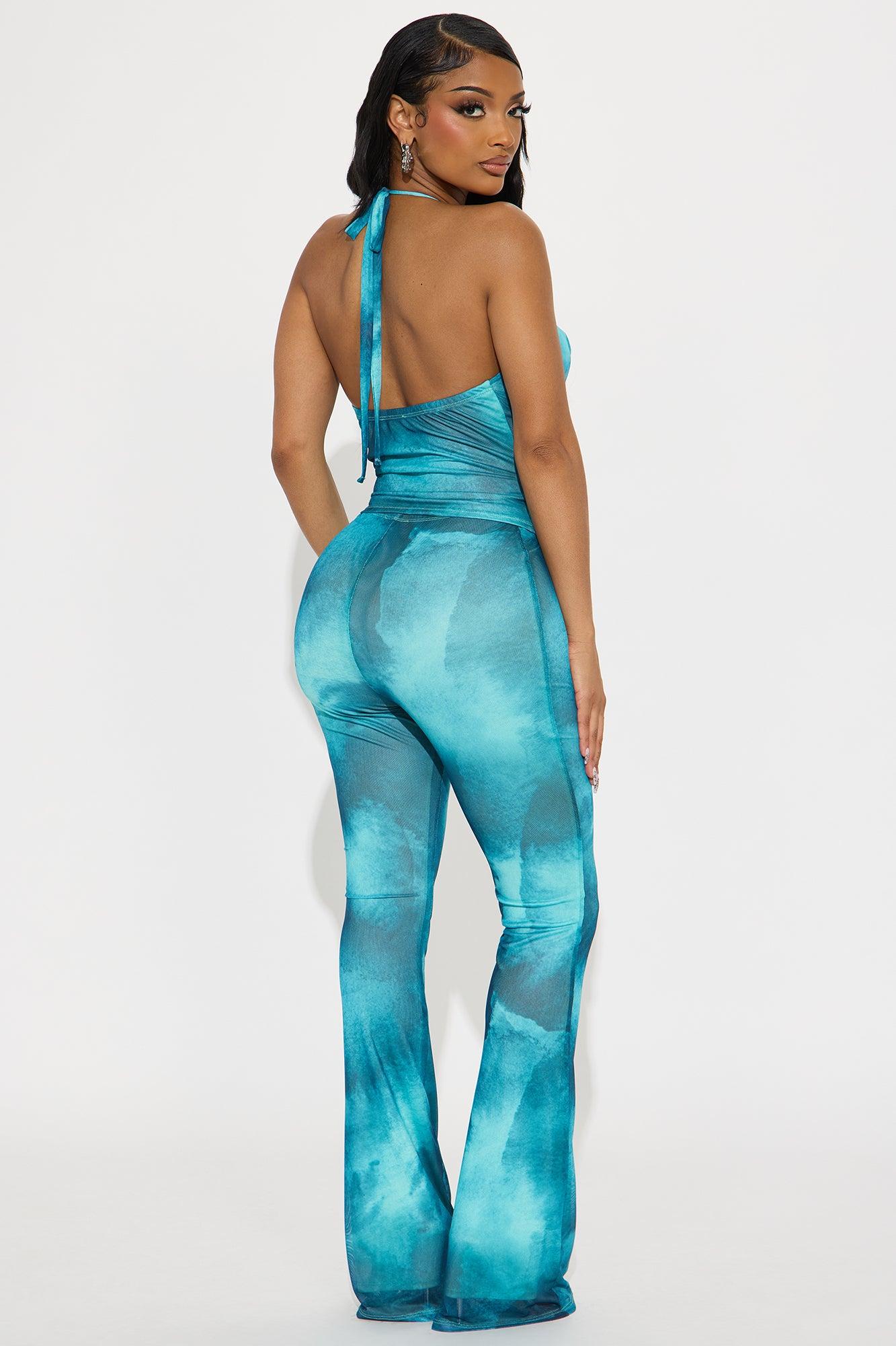 Sea Siren Mesh Halter Top Pant Set - Teal Female Product Image
