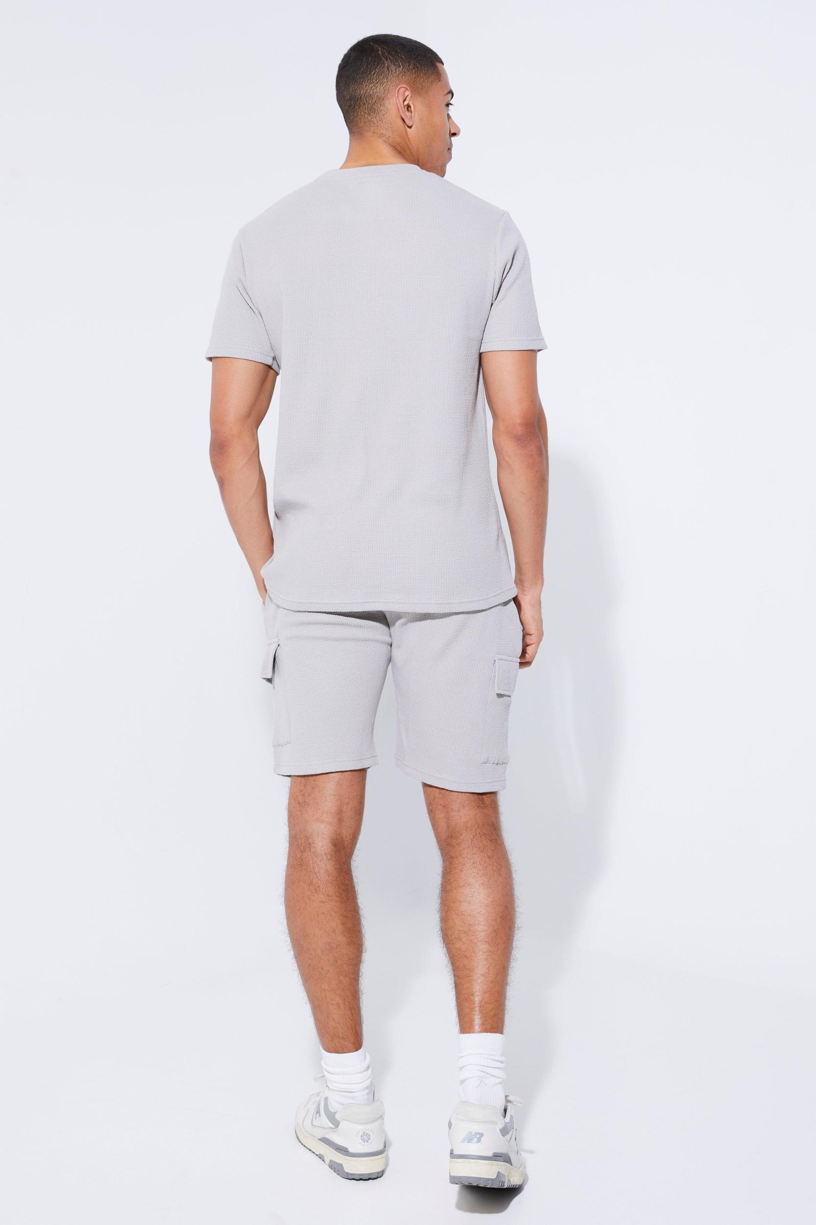 Slim Waffle T-shirt & Cargo Short Set | boohooMAN USA Product Image
