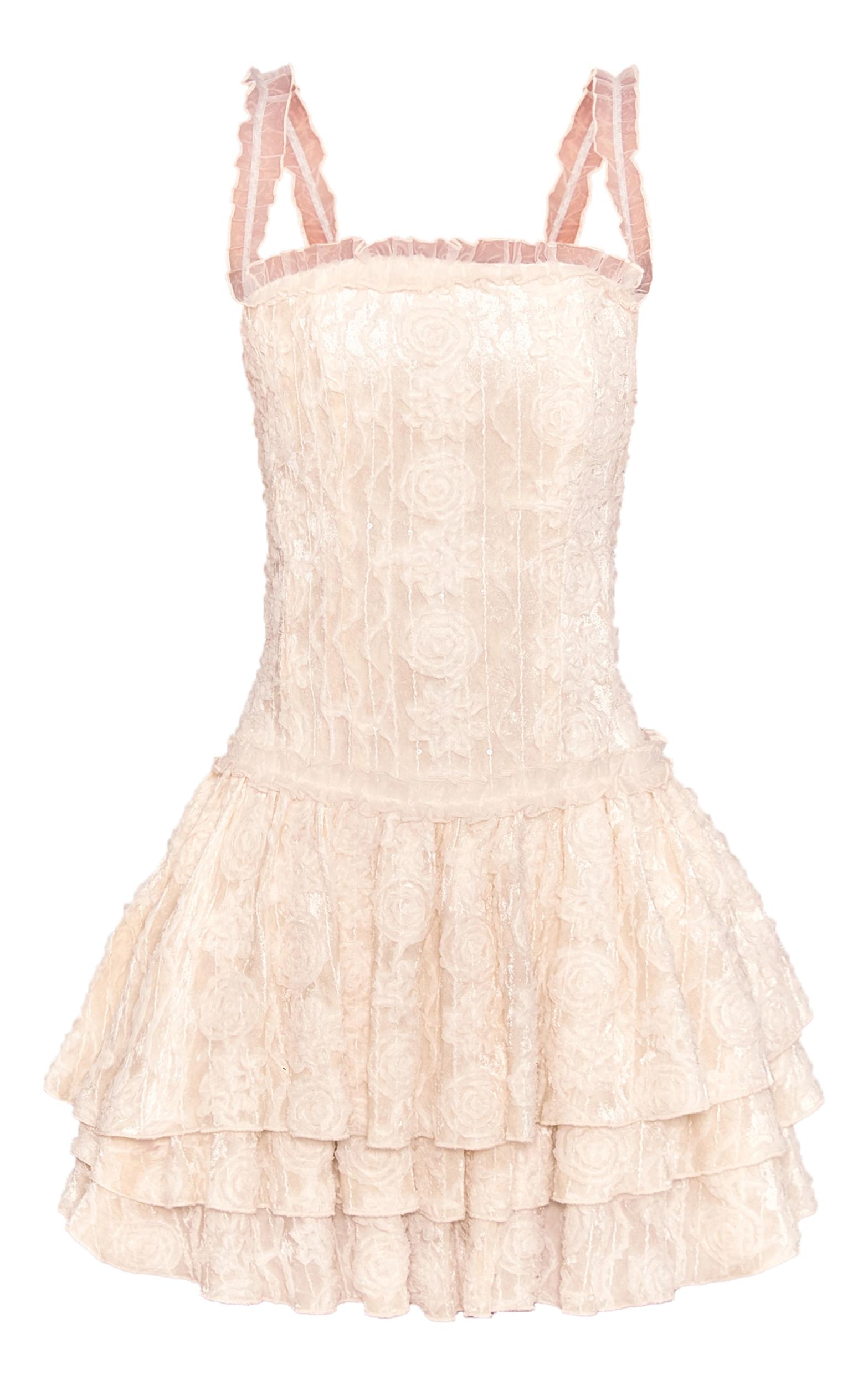 Cream Devore Lace Bardot Bodycon Dress Product Image