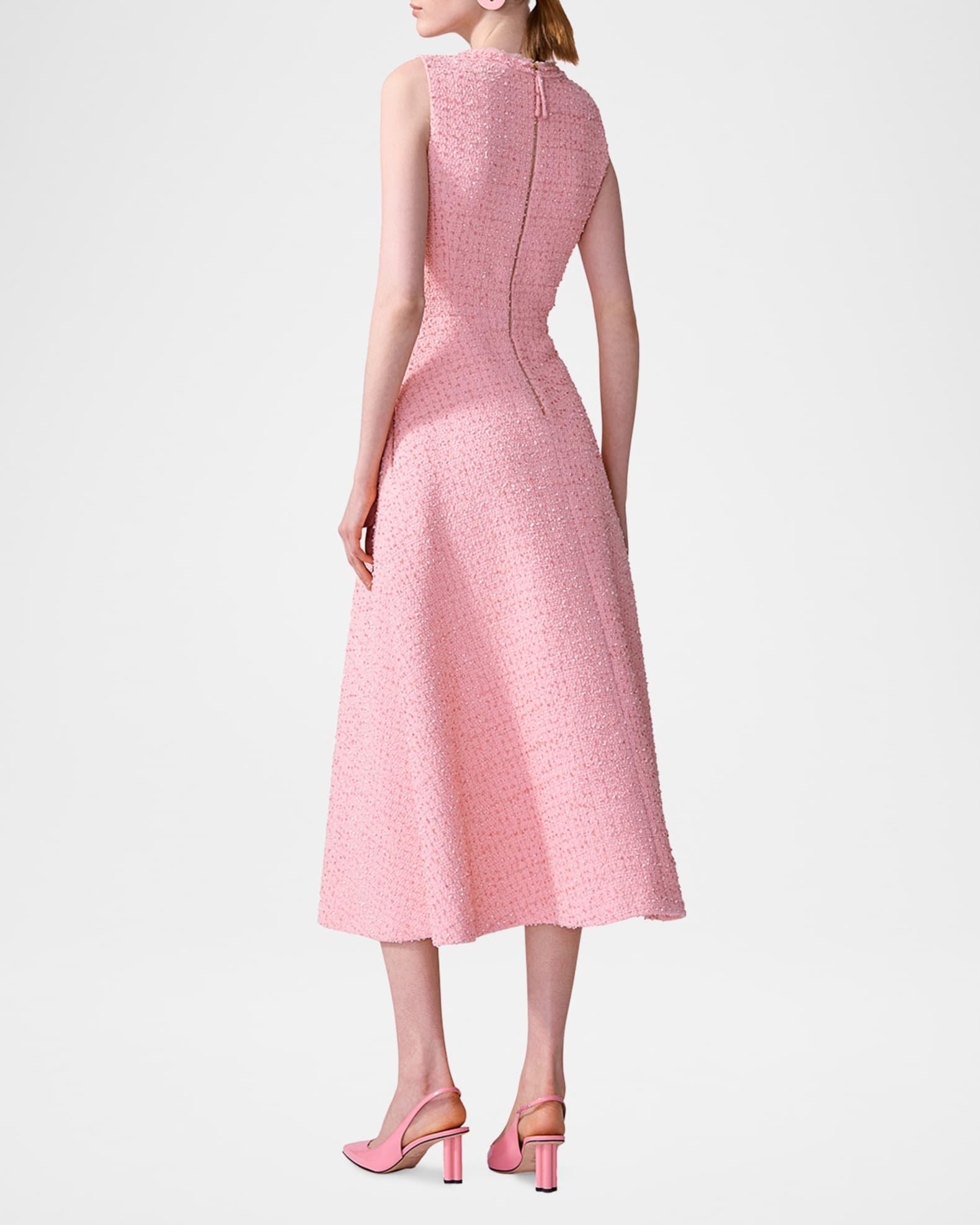 Bow Sleeveless Tweed A-Line Midi Dress Product Image